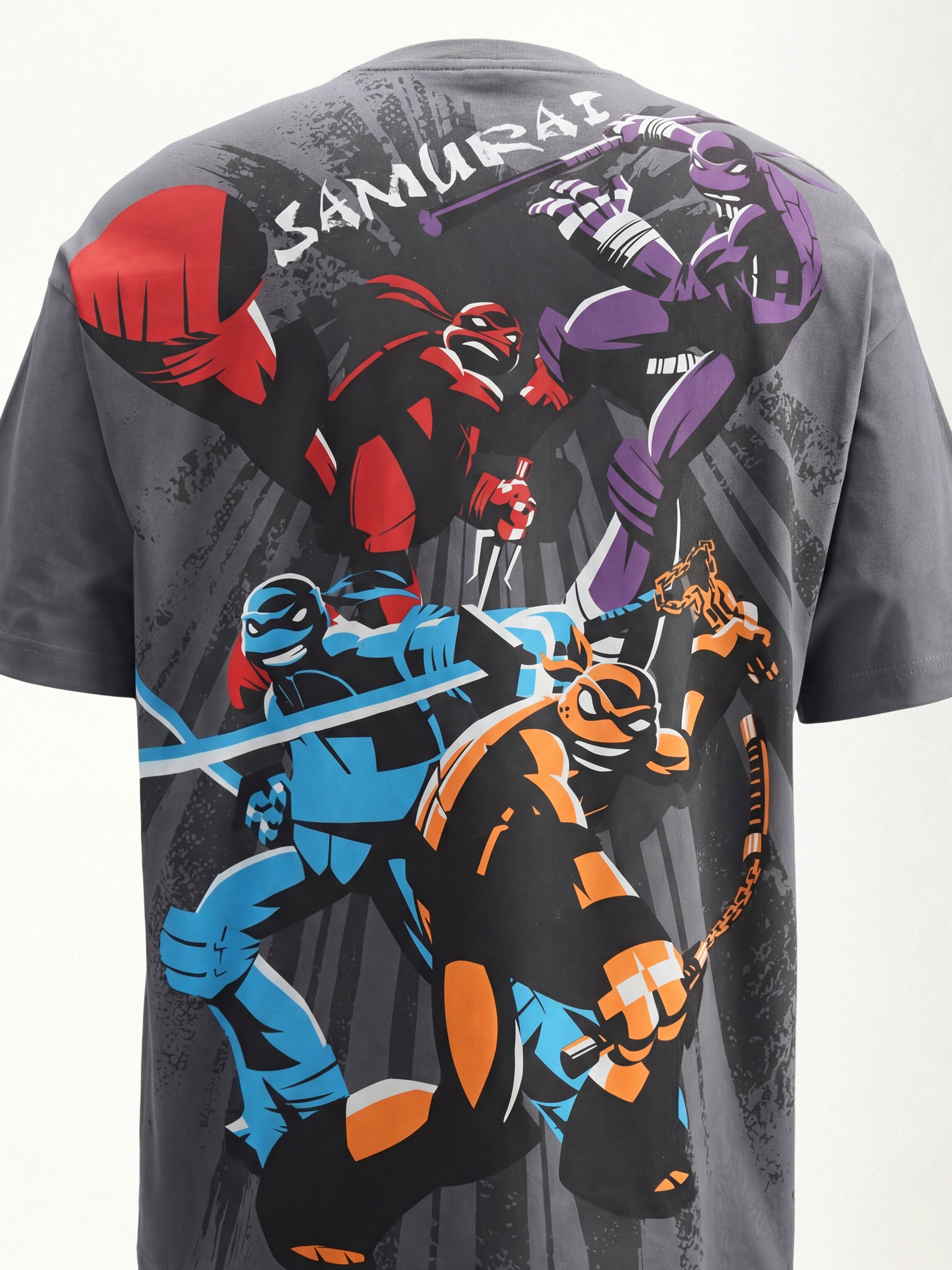 Highlander Men Grey Ninja Turtles Printed Round Neck Oversized Fit T-Shirt - Grey - Image 1