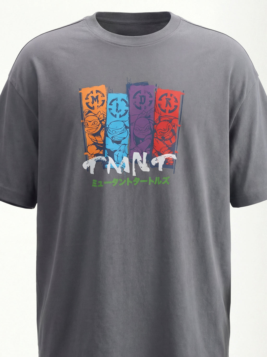 Highlander Men Grey Ninja Turtles Printed Round Neck Oversized Fit T-Shirt - Grey - Image 2