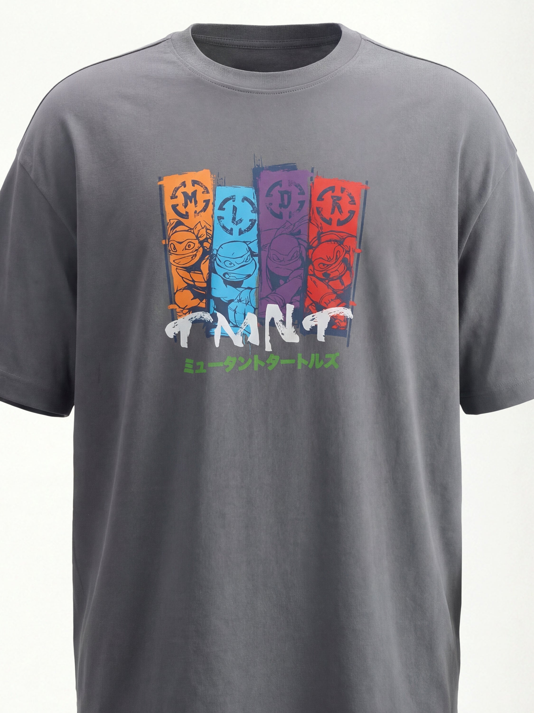 Highlander Men Grey Ninja Turtles Printed Round Neck Oversized Fit T-Shirt - Grey - Image 2