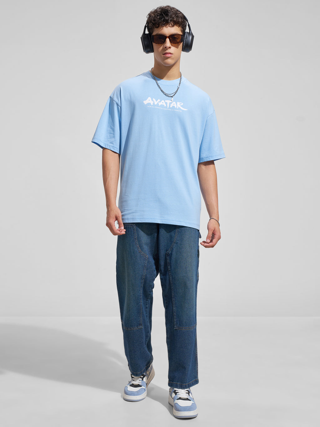 Highlander Men Blue Avatar Printed Round Neck Oversized Fit T-Shirt