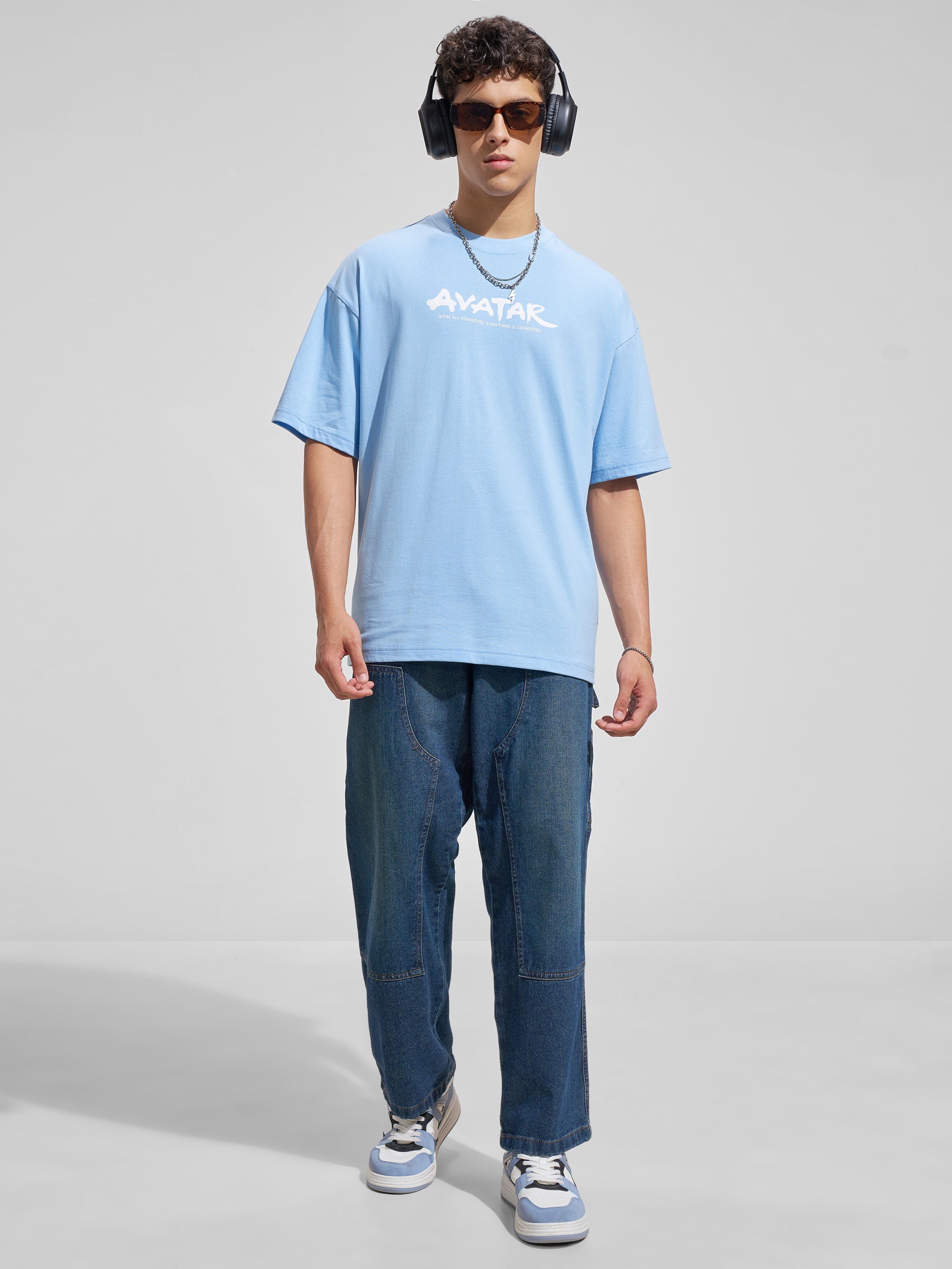 Highlander Men Blue Avatar Printed Round Neck Oversized Fit T-Shirt