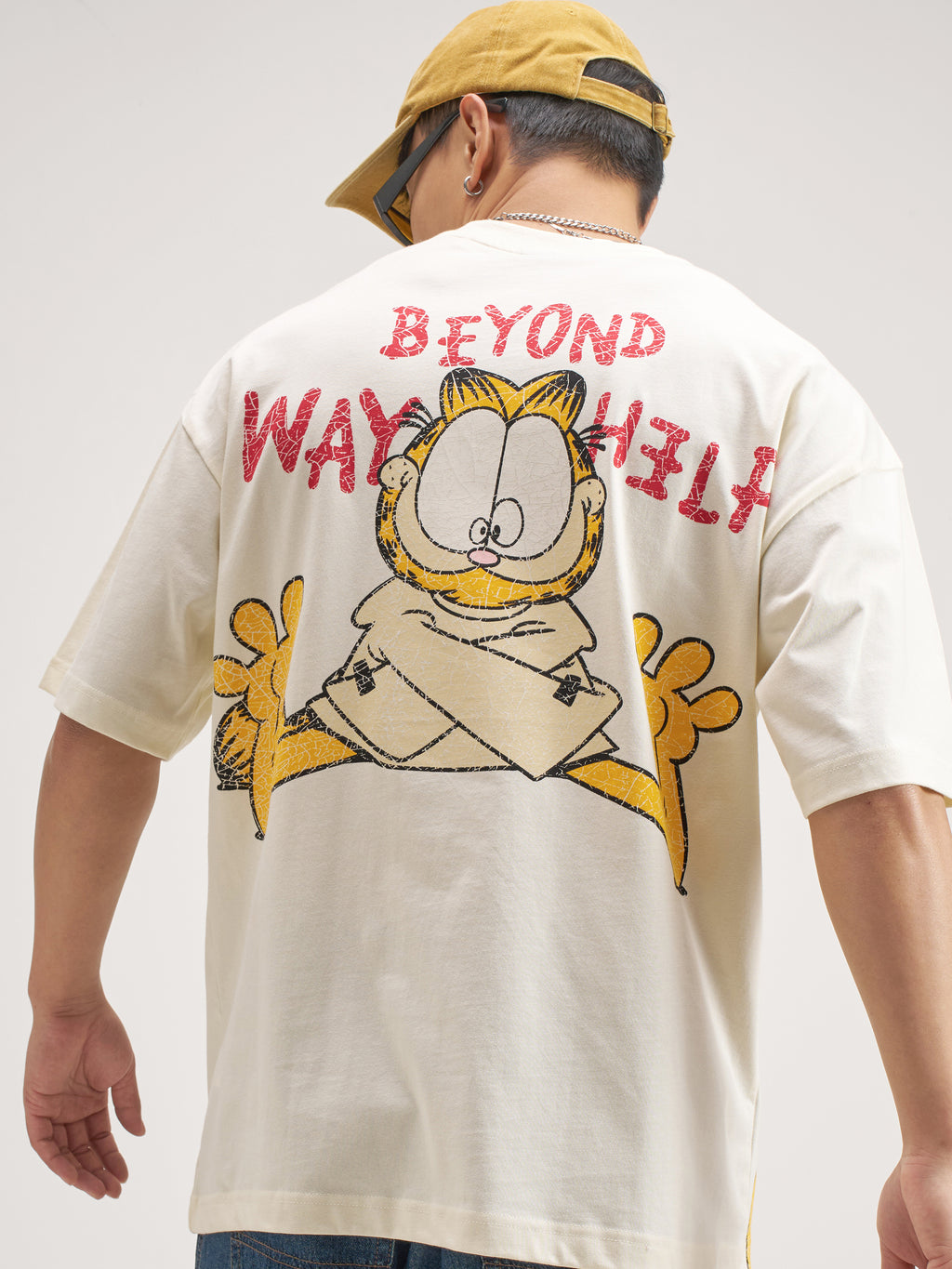 Highlander Men Beige Garfield Printed Round Neck Oversized Fit T-Shirt - Beige - Image 1