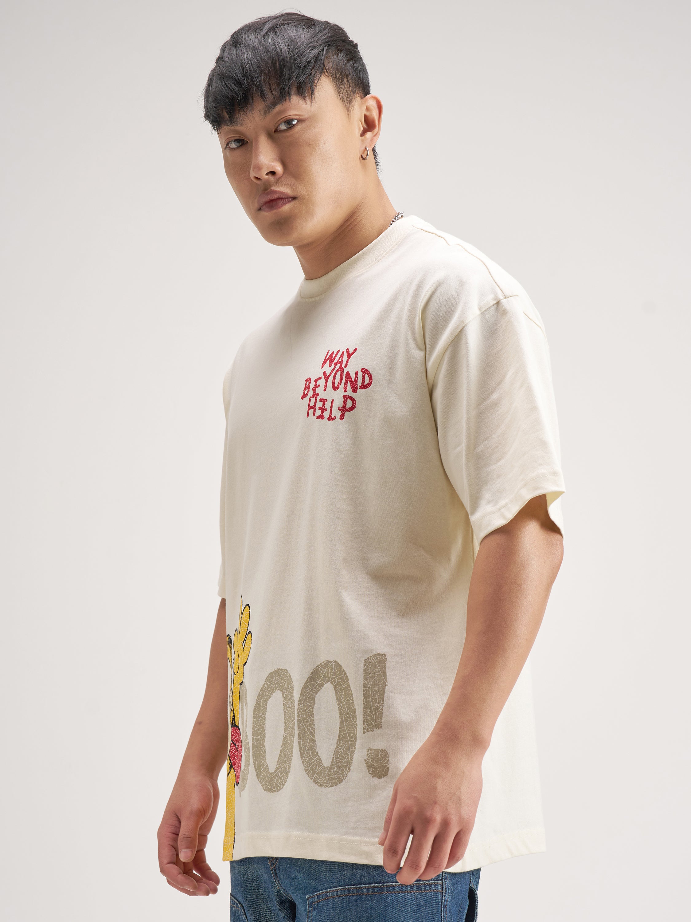 Highlander Men Beige Garfield Printed Round Neck Oversized Fit T-Shirt - Beige - Image 4