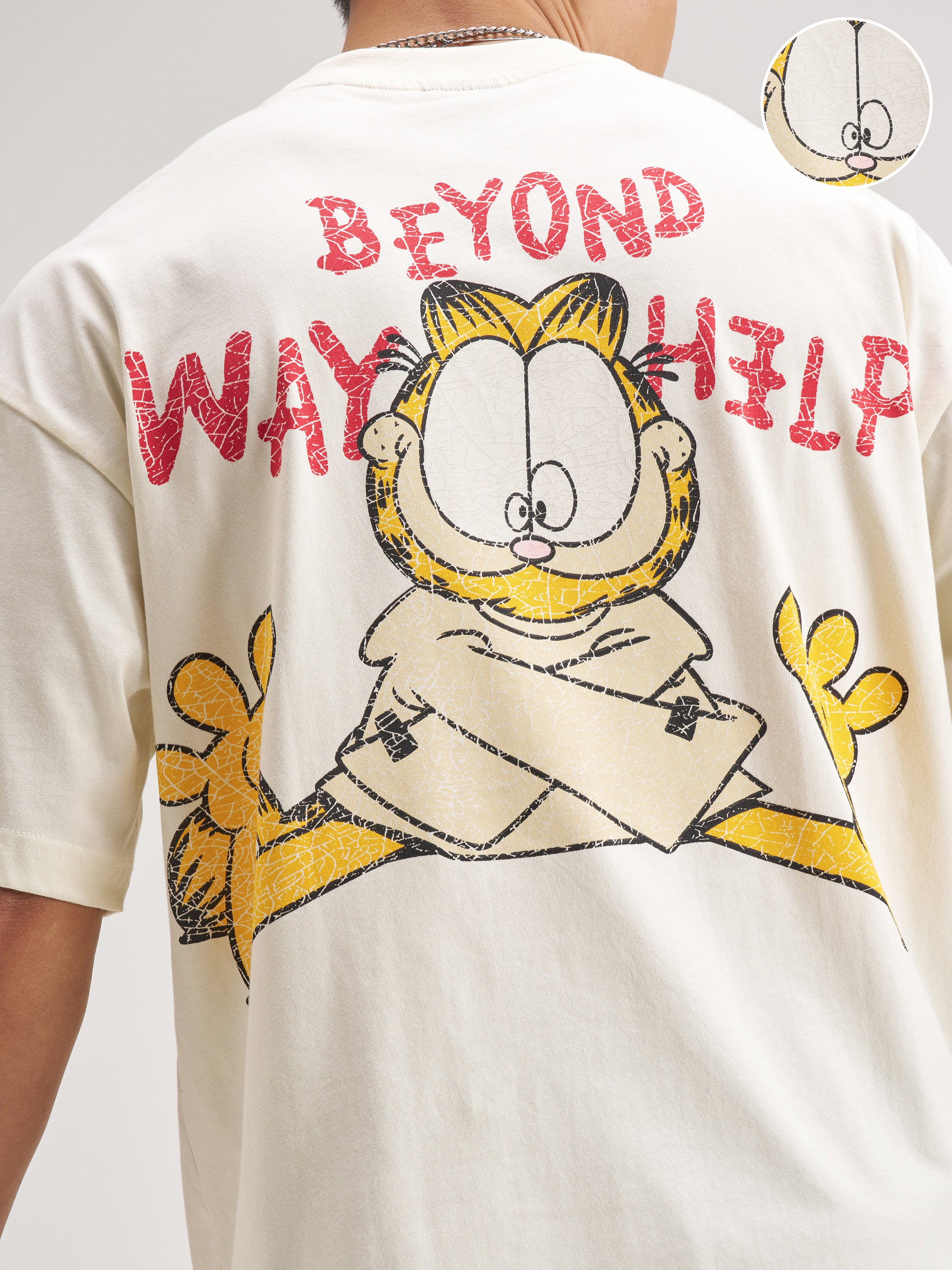 Highlander Men Beige Garfield Printed Round Neck Oversized Fit T-Shirt - Beige - Image 5