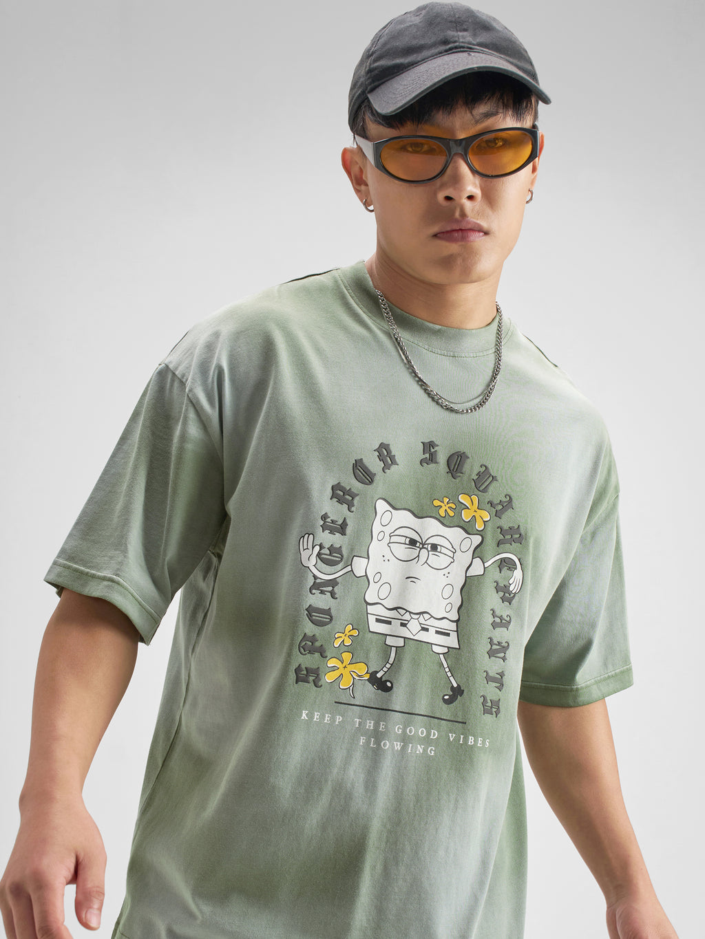 Highlander Men Green Spongebob Squarepants Printed Round Neck T-Shirt - Green - Image 2