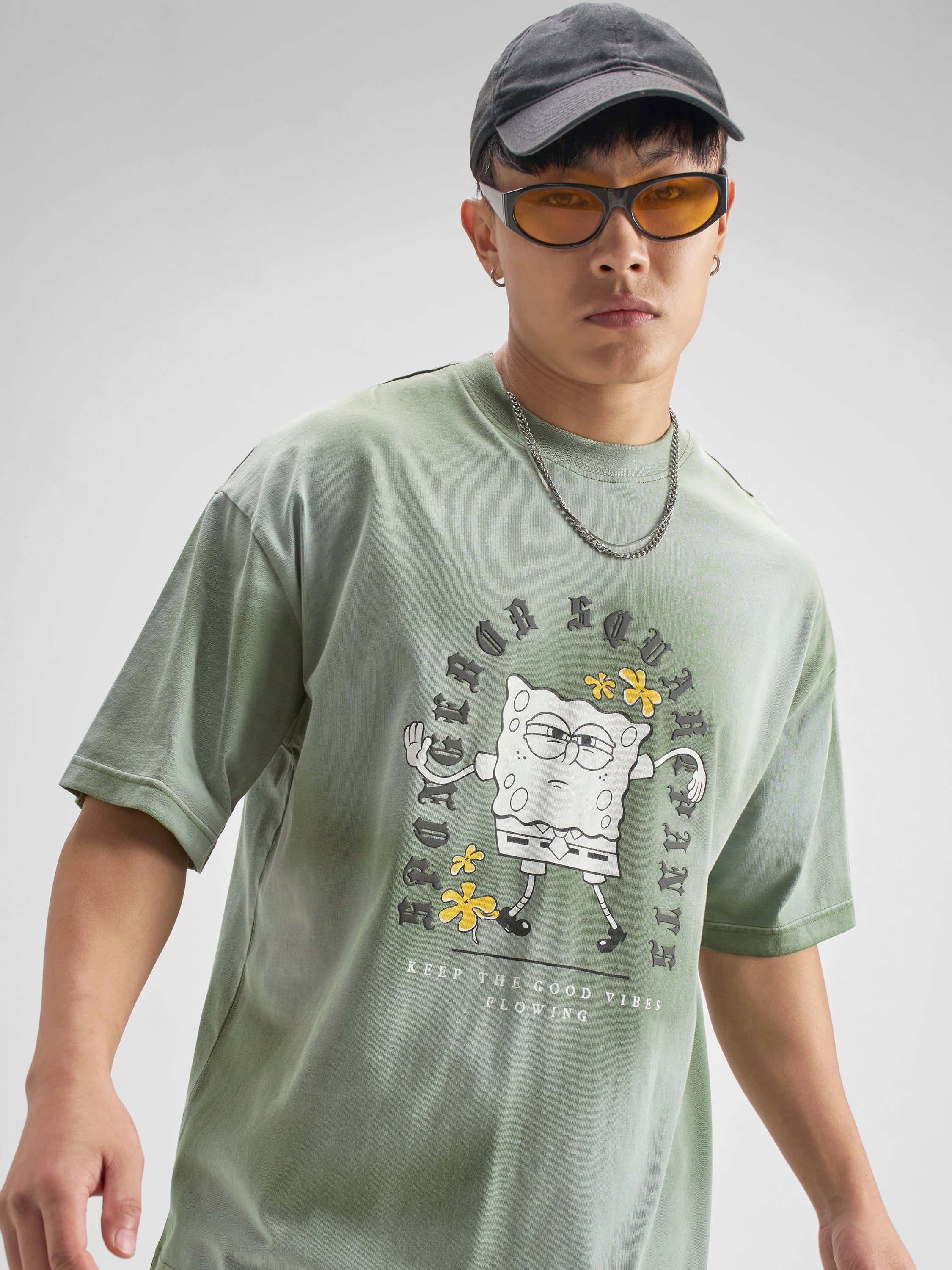 Highlander Men Green Spongebob Squarepants Printed Round Neck T-Shirt - Green - Image 2