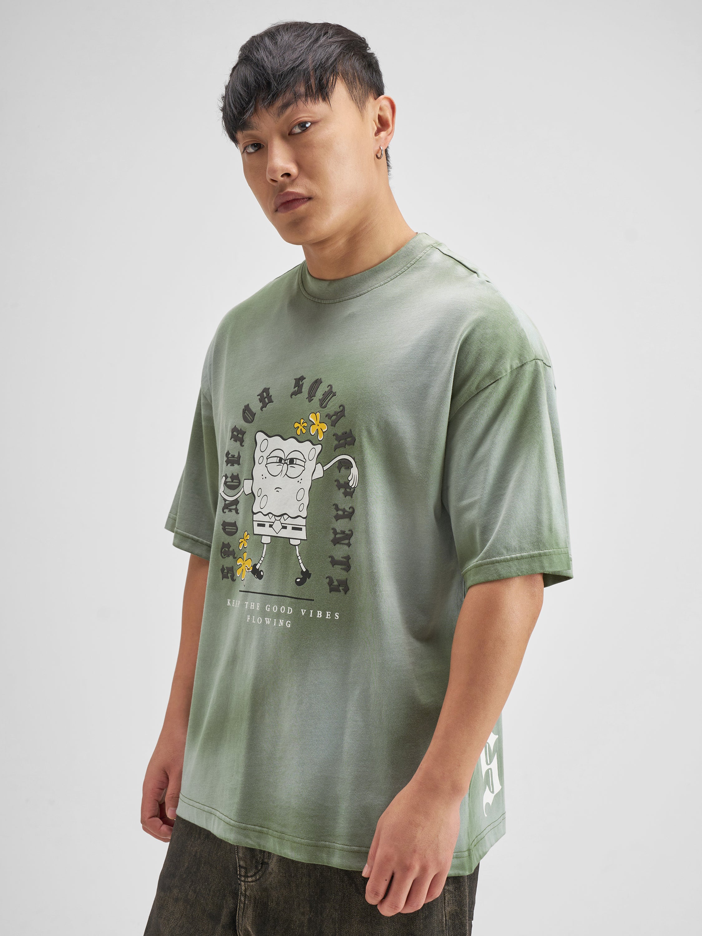 Highlander Men Green Spongebob Squarepants Printed Round Neck T-Shirt - Green - Image 5