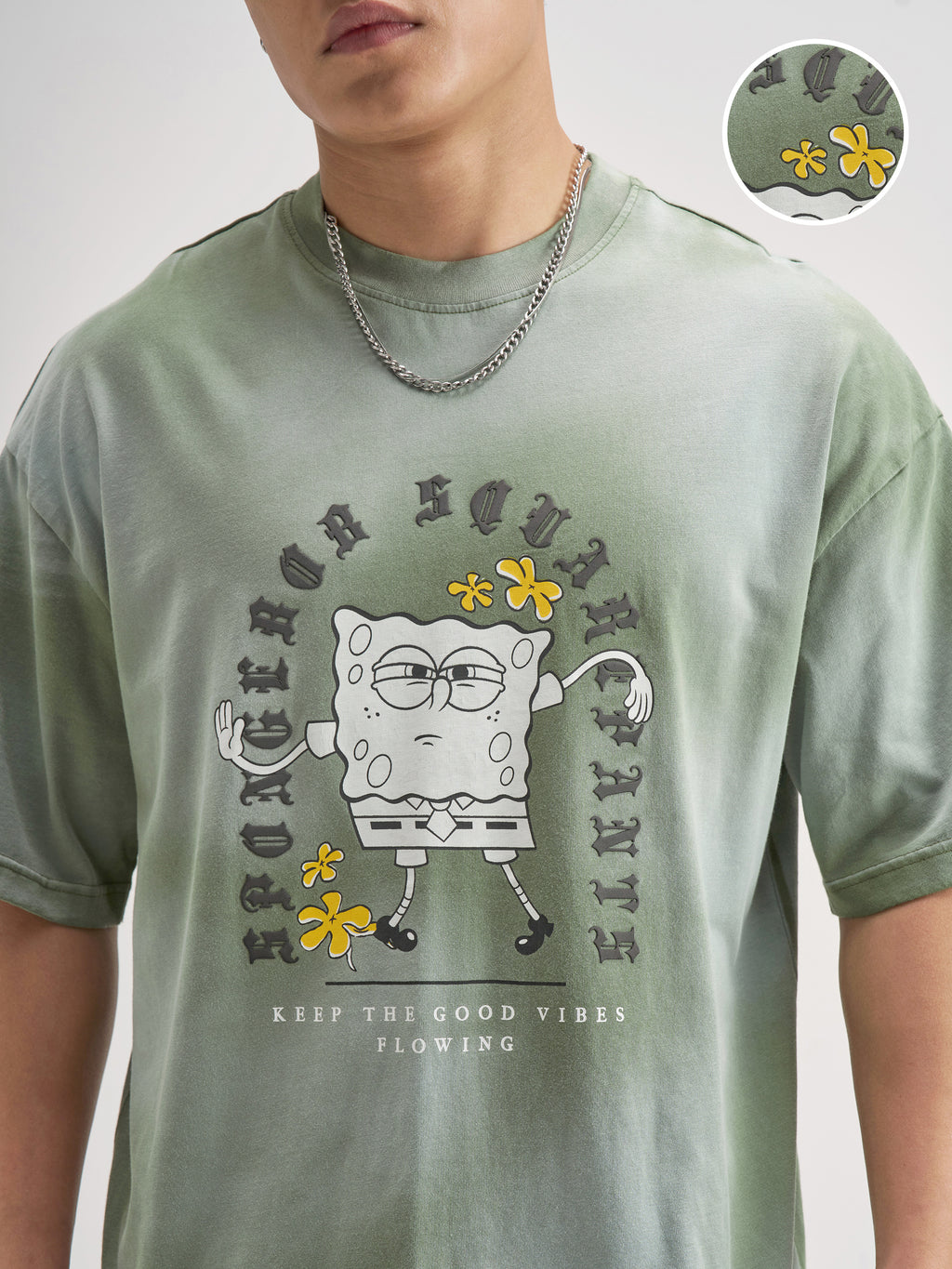Highlander Men Green Spongebob Squarepants Printed Round Neck T-Shirt - Green - Image 6