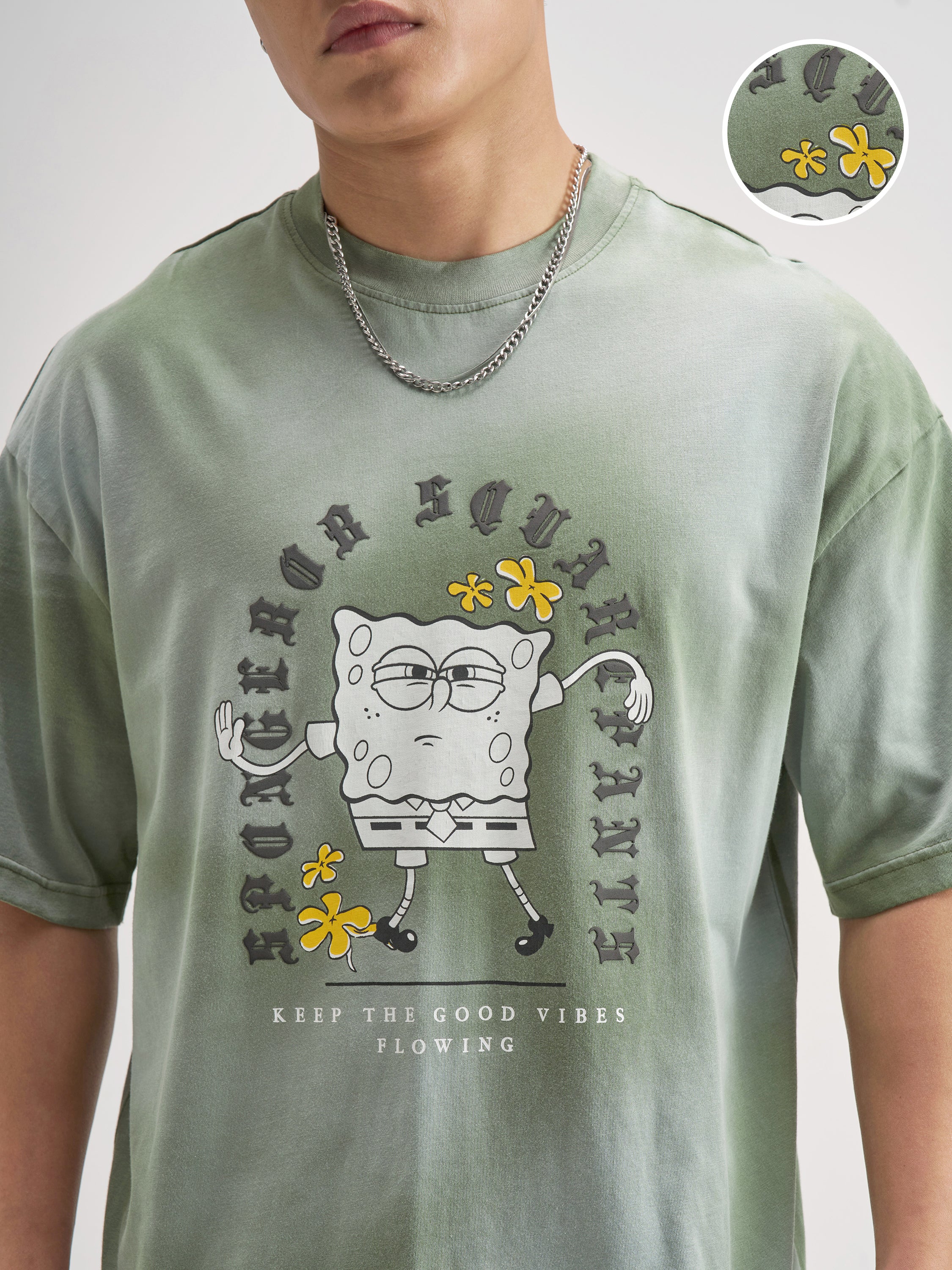 Highlander Men Green Spongebob Squarepants Printed Round Neck T-Shirt - Green - Image 6