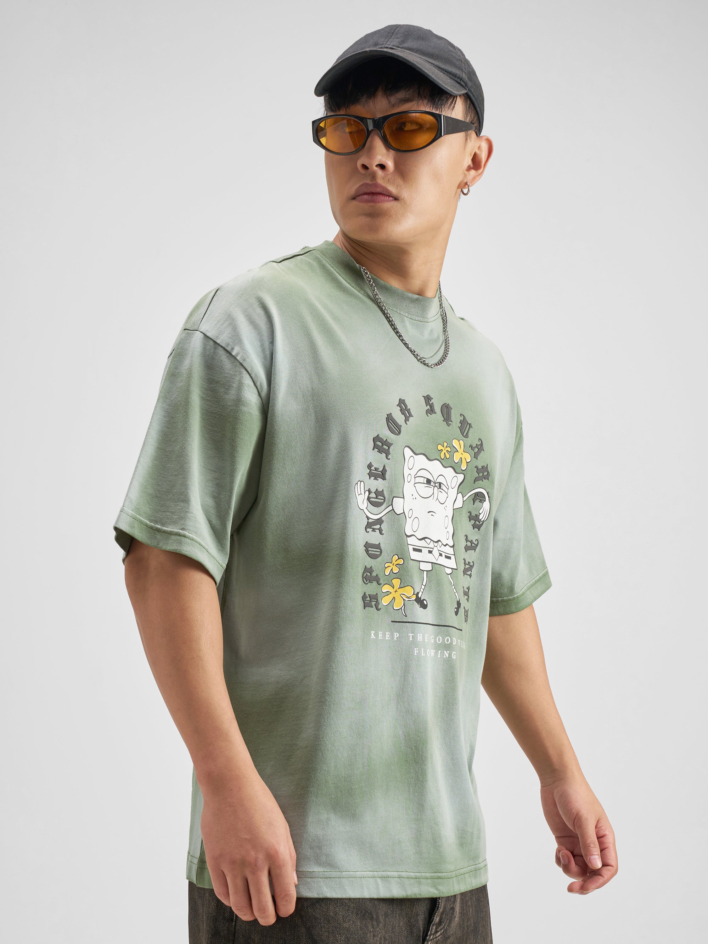 Highlander Men Green Spongebob Squarepants Printed Round Neck T-Shirt - Green - Image 7