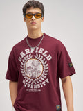 Highlander Men Maroon Garfield Printed Round Neck Oversized Fit T-Shirt - Maroon - Image 1