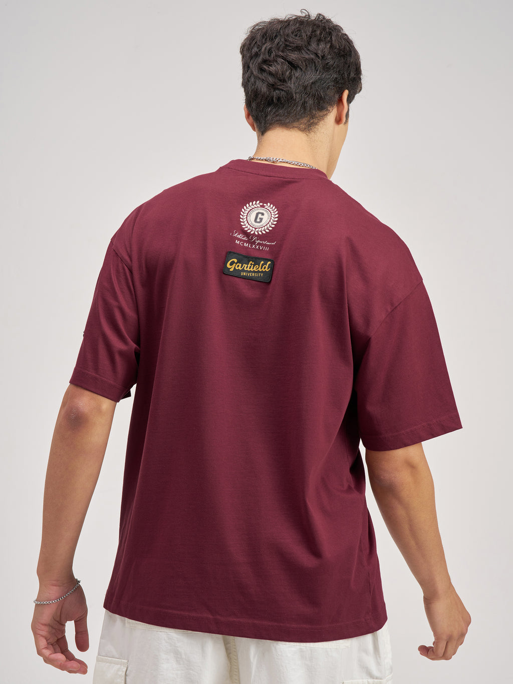 Highlander Men Maroon Garfield Printed Round Neck Oversized Fit T-Shirt - Maroon - Image 3