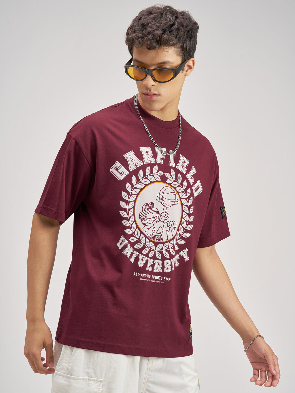 Highlander Men Maroon Garfield Printed Round Neck Oversized Fit T-Shirt - Maroon - Image 6