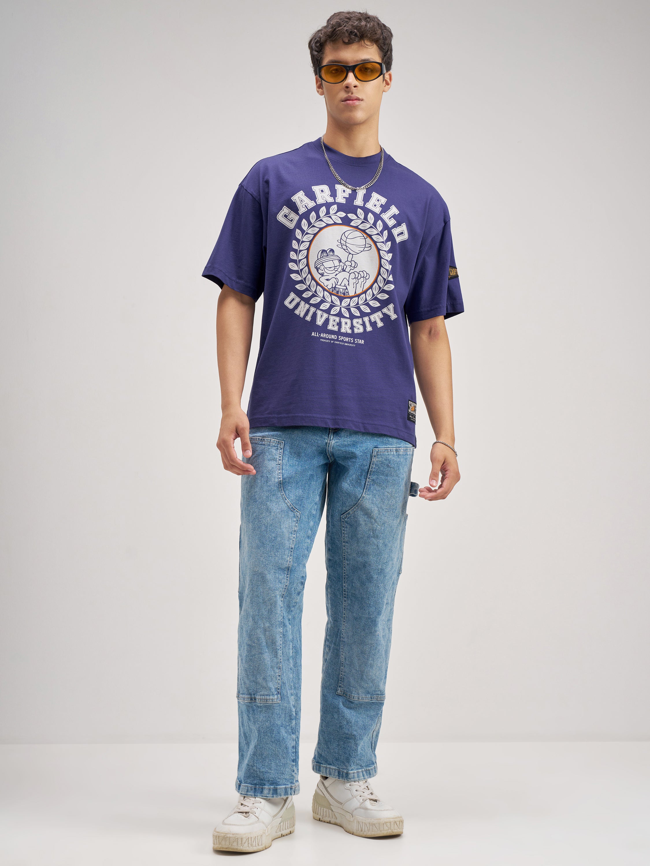 Highlander Men Blue Garfield Printed Round Neck Oversized Fit T-Shirt - Blue - Image 2