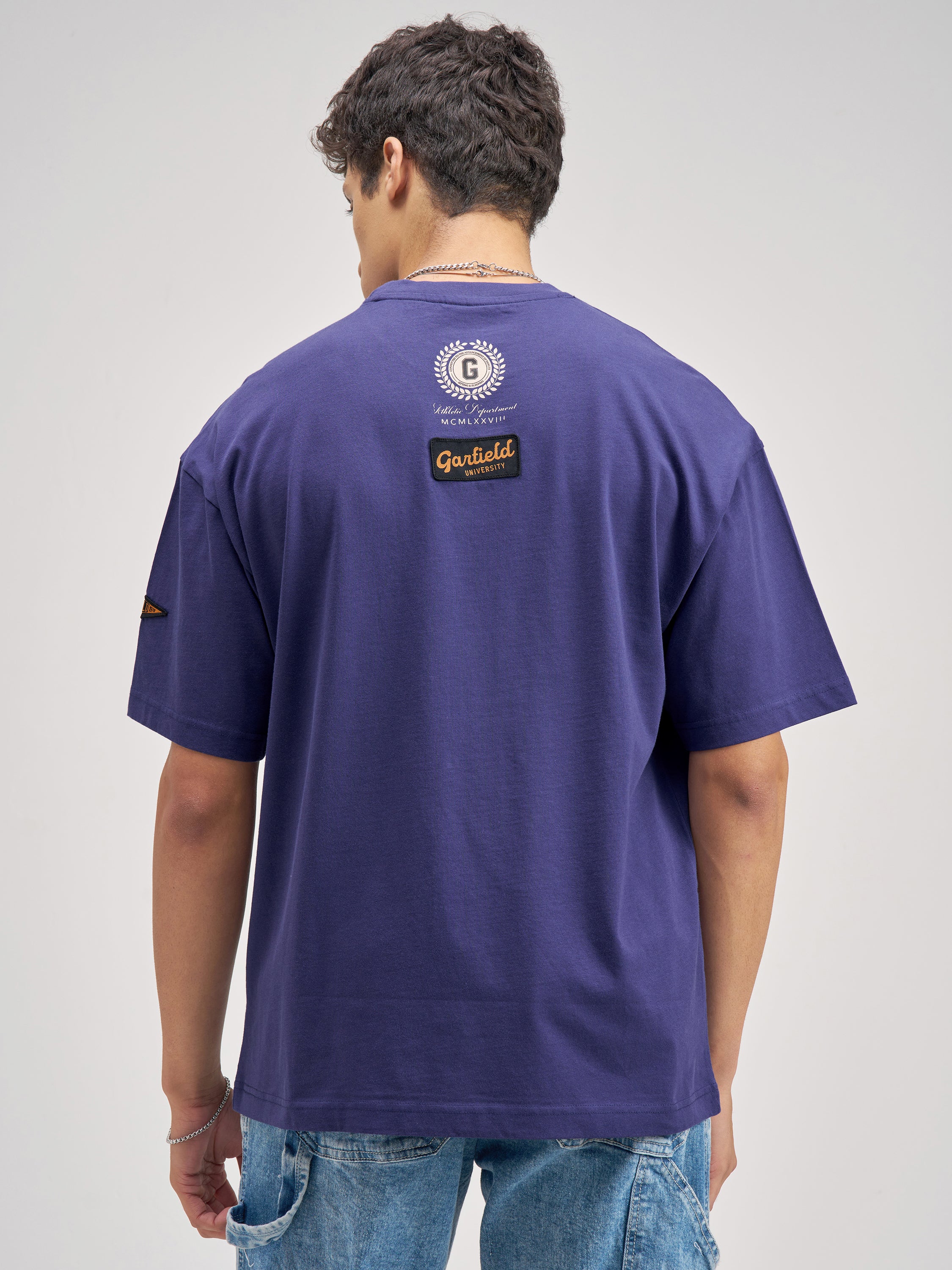 Highlander Men Blue Garfield Printed Round Neck Oversized Fit T-Shirt - Blue - Image 3