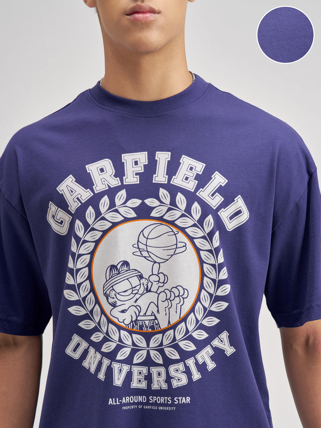 Highlander Men Blue Garfield Printed Round Neck Oversized Fit T-Shirt - Blue - Image 5