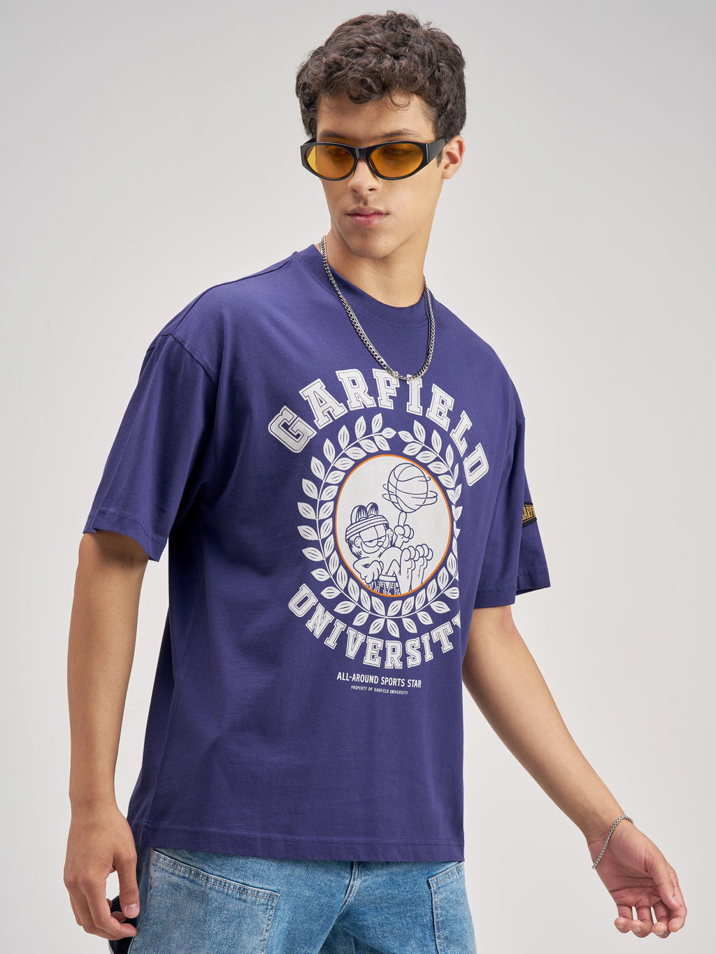 Highlander Men Blue Garfield Printed Round Neck Oversized Fit T-Shirt - Blue - Image 6