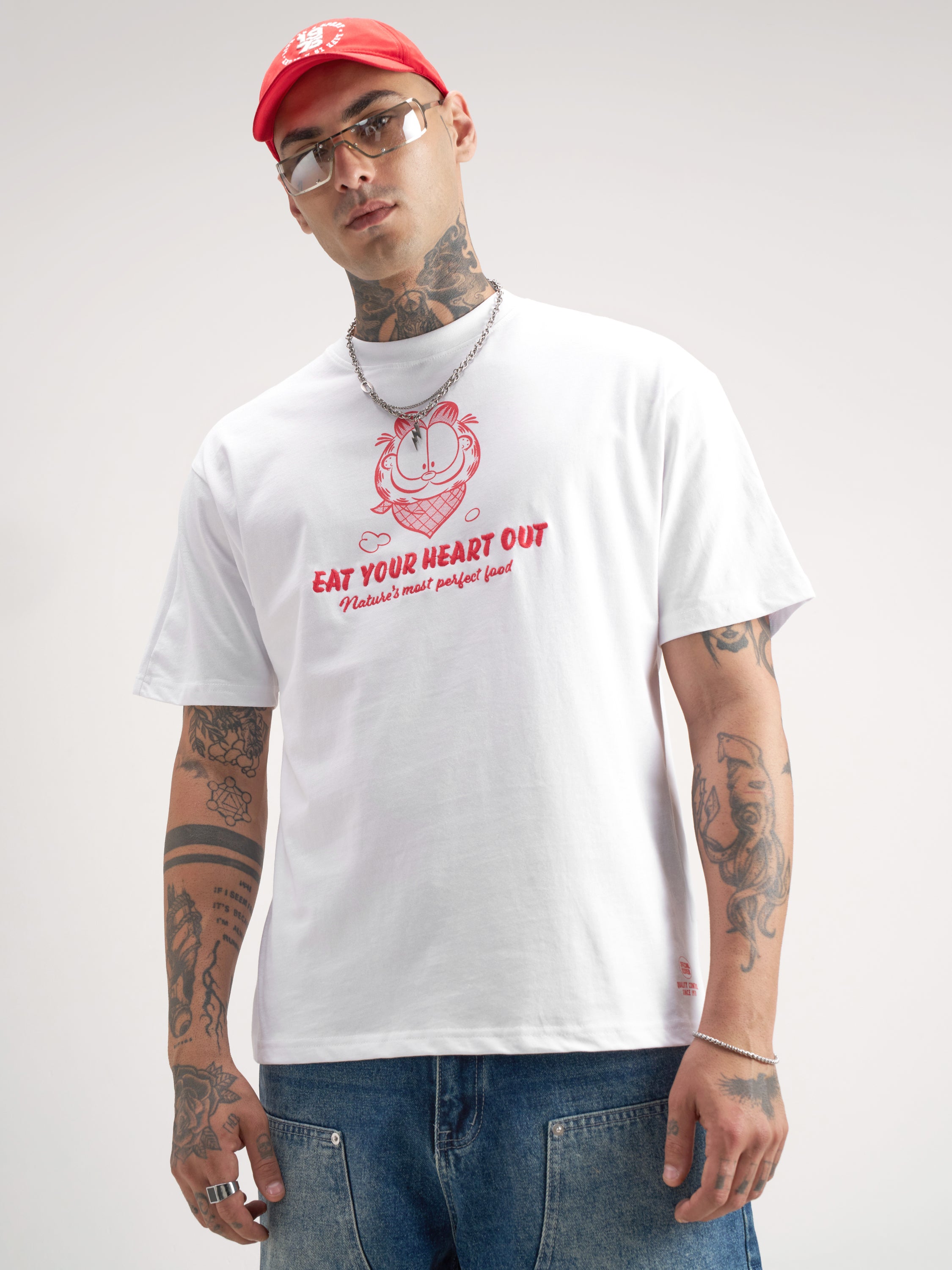 Highlander Men White Garfield Printed Round Neck T-Shirt - White - Image 3