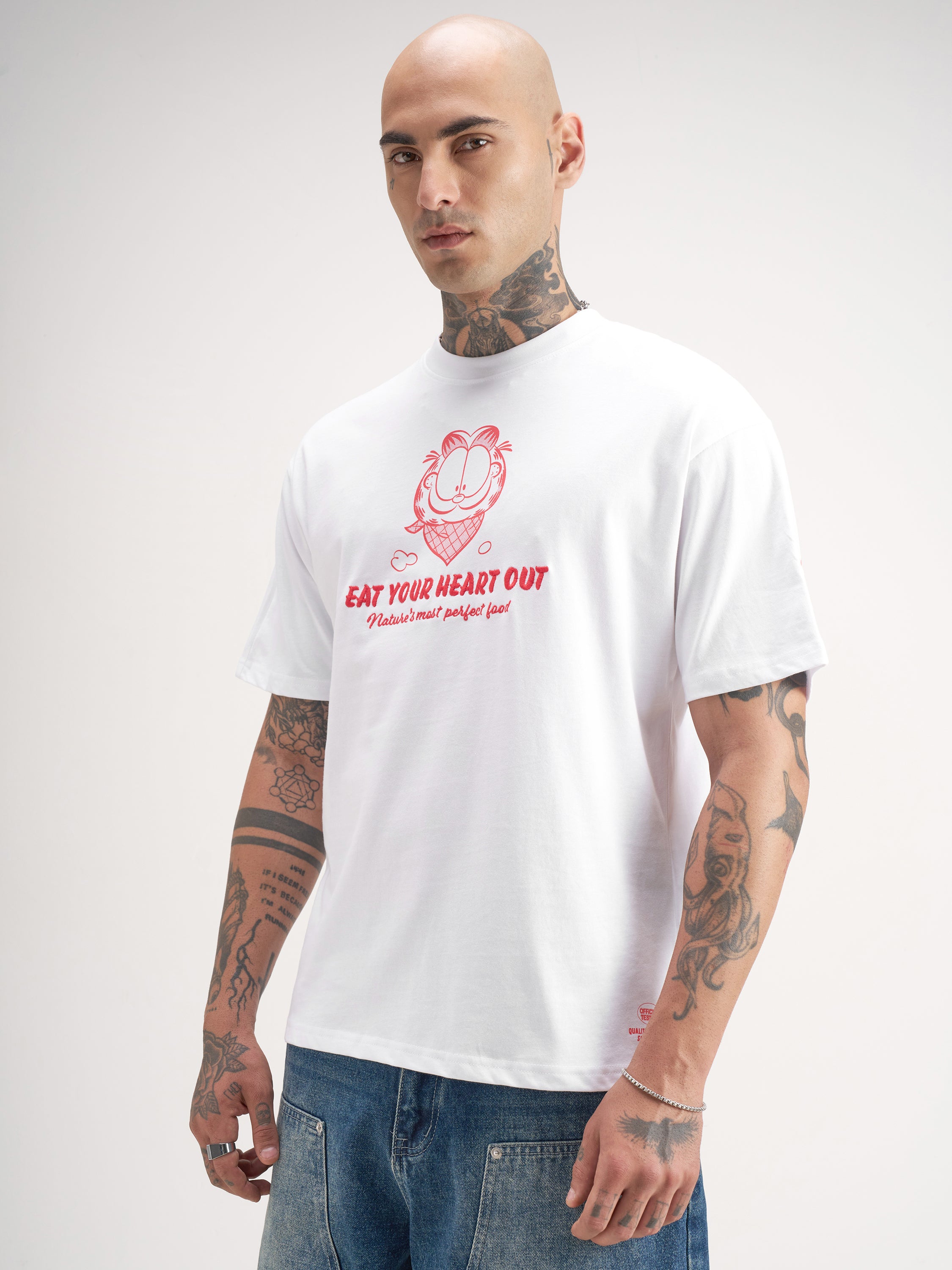 Highlander Men White Garfield Printed Round Neck T-Shirt - White - Image 4
