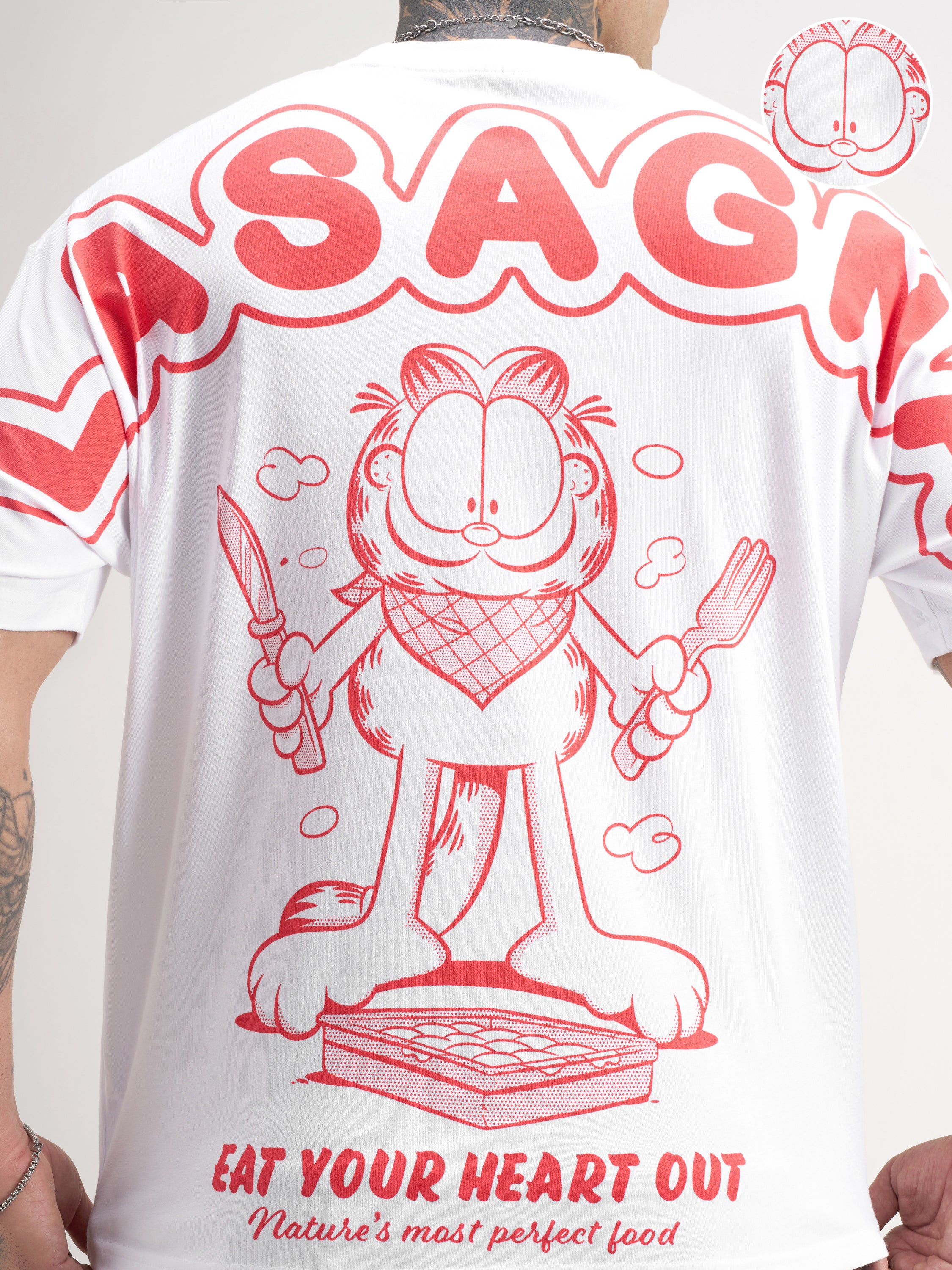 Highlander Men White Garfield Printed Round Neck T-Shirt - White - Image 5