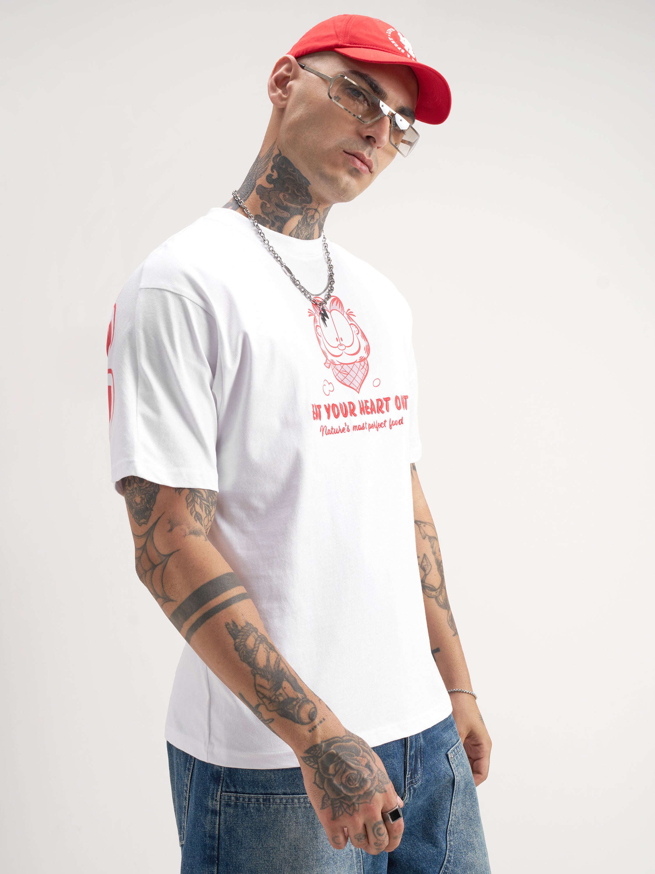 Highlander Men White Garfield Printed Round Neck T-Shirt - White - Image 6