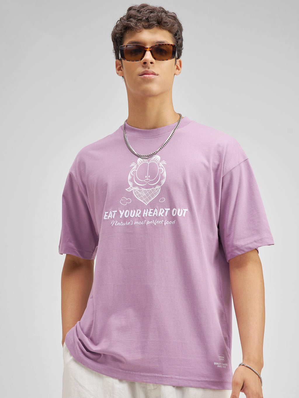 Highlander Men Lavender Garfield Printed Round Neck Oversized Fit T-Shirt - Lavender - Image 3