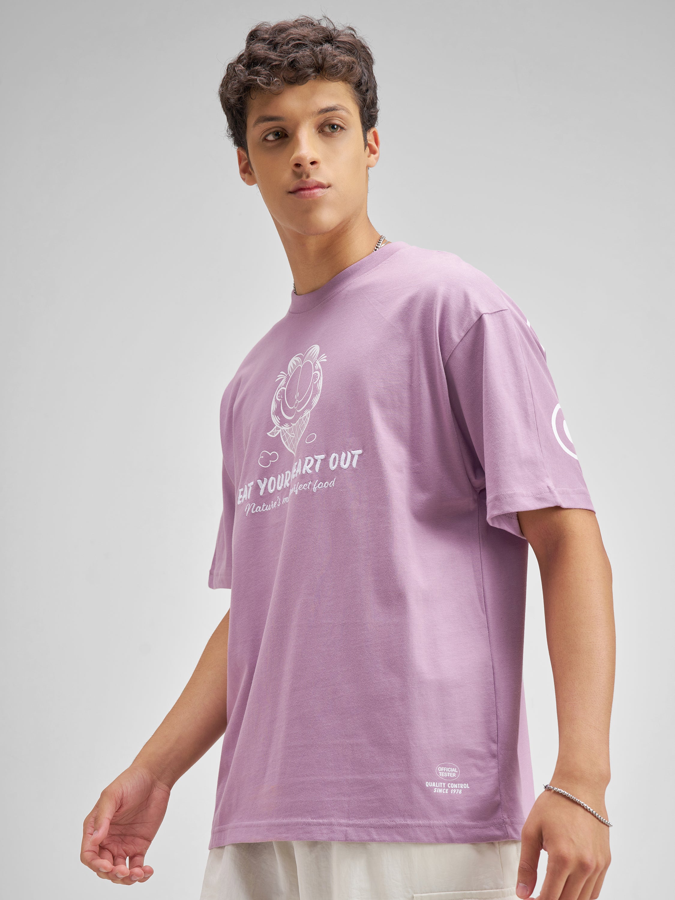 Highlander Men Lavender Garfield Printed Round Neck Oversized Fit T-Shirt - Lavender - Image 4