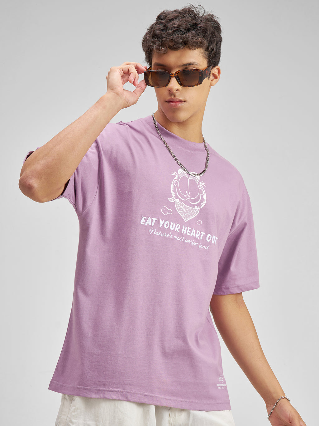 Highlander Men Lavender Garfield Printed Round Neck Oversized Fit T-Shirt - Lavender - Image 6