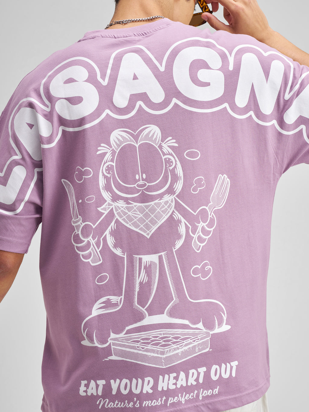 Highlander Men Lavender Garfield Printed Round Neck Oversized Fit T-Shirt - Lavender - Image 7