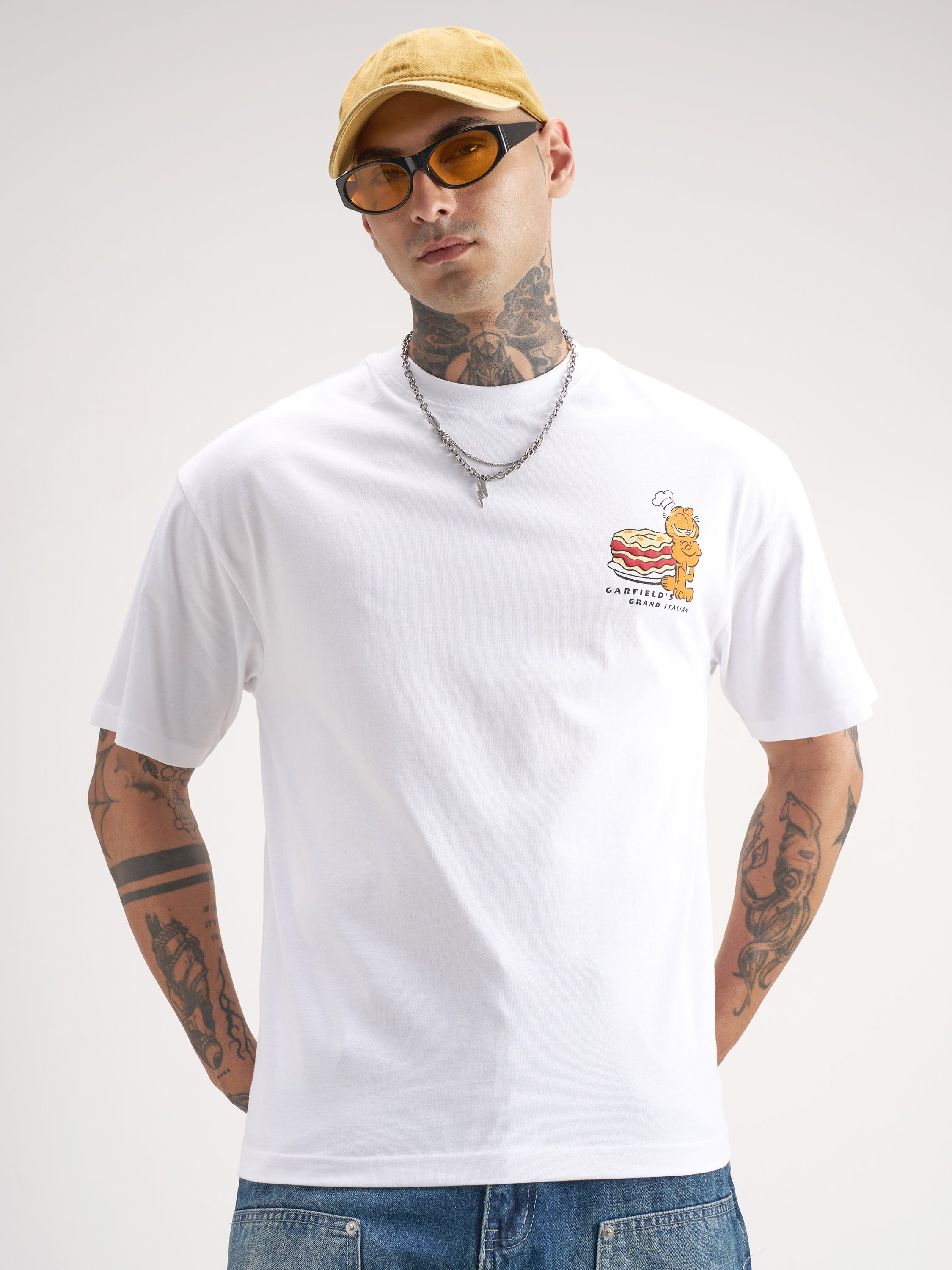 Highlander Men White Garfield Printed Round Neck T-Shirt - White - Image 3