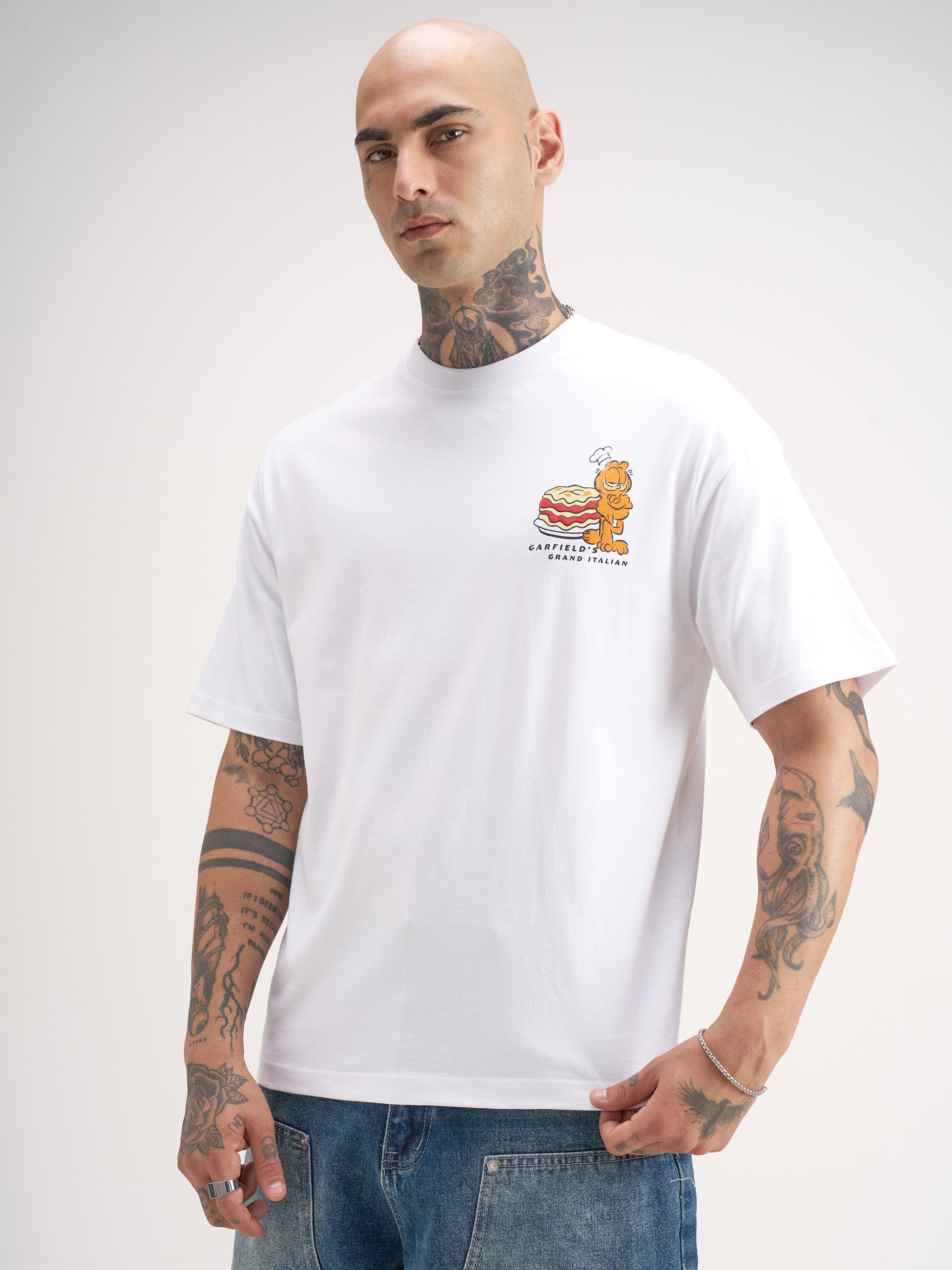 Highlander Men White Garfield Printed Round Neck T-Shirt - White - Image 4