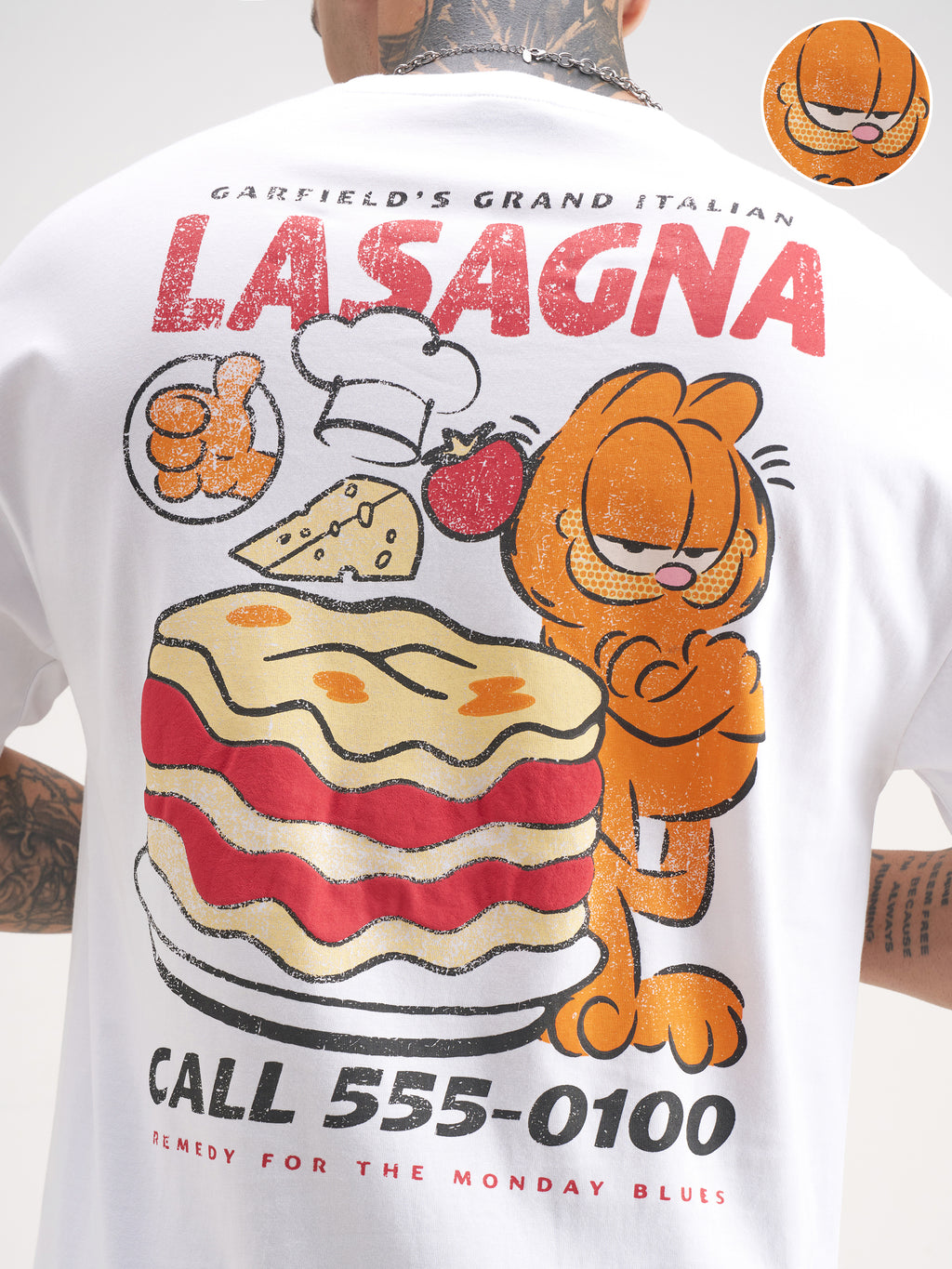 Highlander Men White Garfield Printed Round Neck T-Shirt - White - Image 5