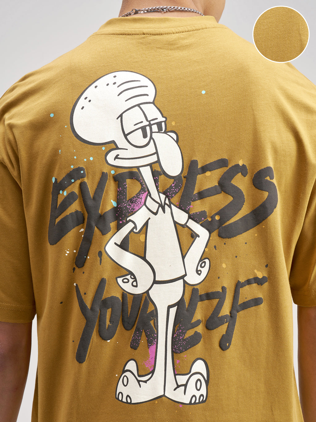 Highlander Men Mustard Spongebob Squarepants Printed Round Neck Oversized Fit T-Shirt - Mustard - Image 5