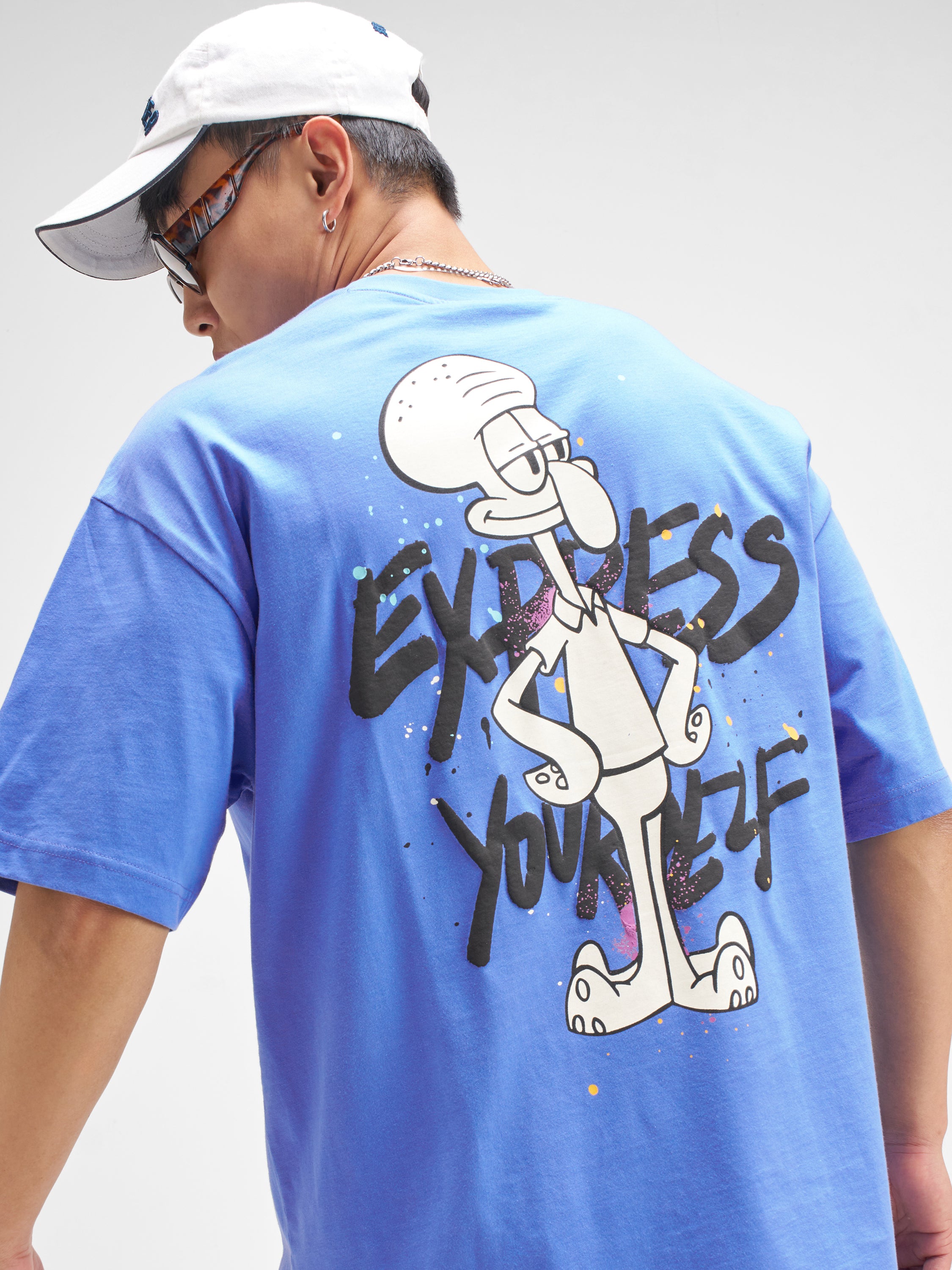 Highlander Men Blue Spongebob Squarepants Printed Round Neck Oversized Fit T-Shirt - Blue - Image 2
