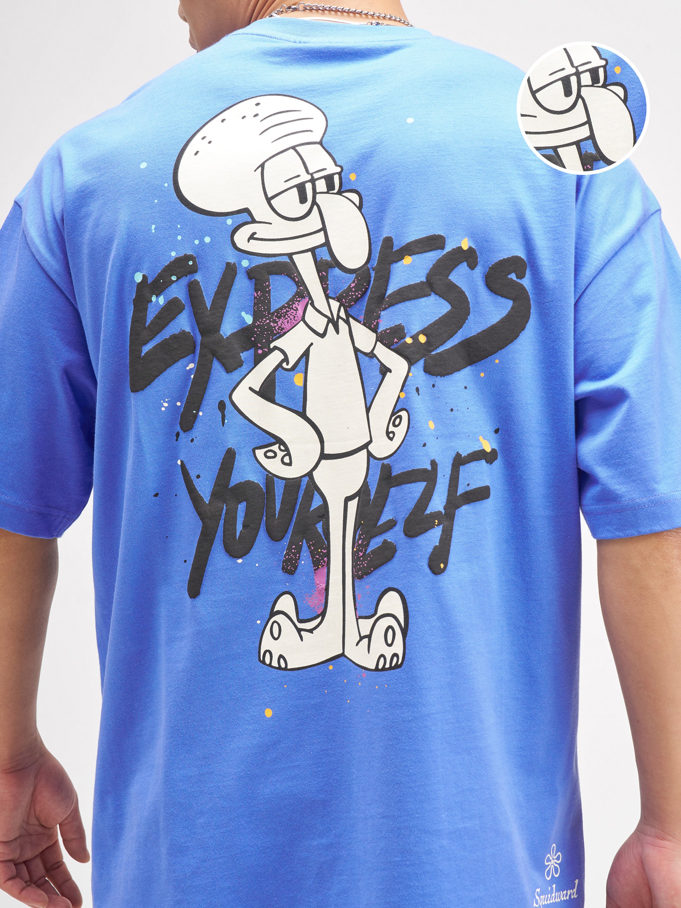 Highlander Men Blue Spongebob Squarepants Printed Round Neck Oversized Fit T-Shirt - Blue - Image 6