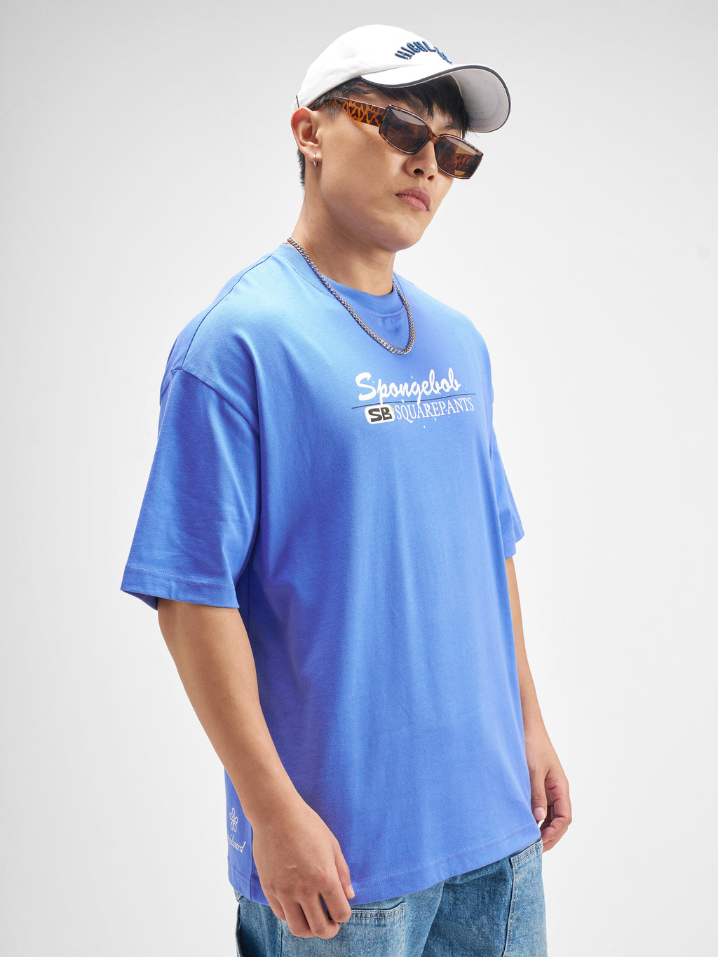 Highlander Men Blue Spongebob Squarepants Printed Round Neck Oversized Fit T-Shirt - Blue - Image 7