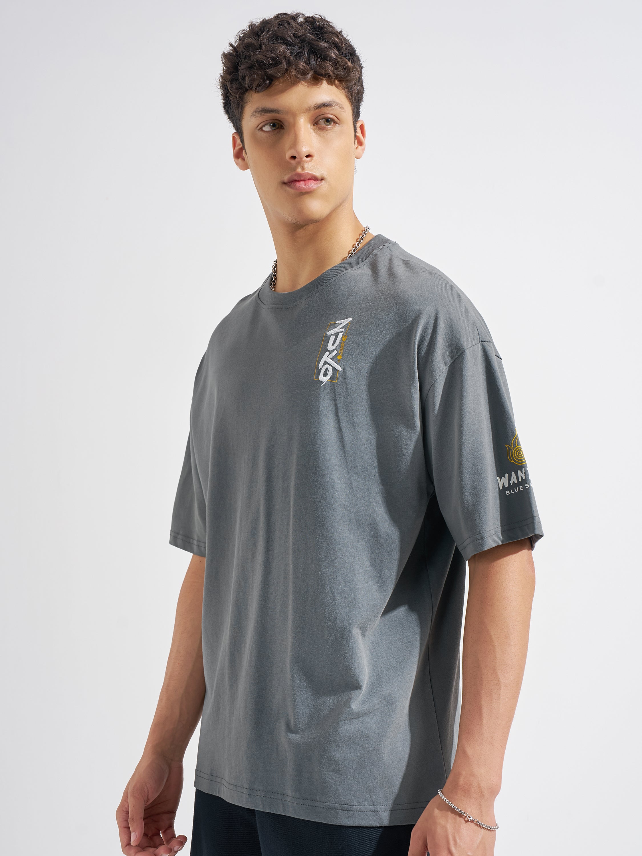 Highlander Men Grey Avatar Printed Round Neck Oversized Fit T-Shirt