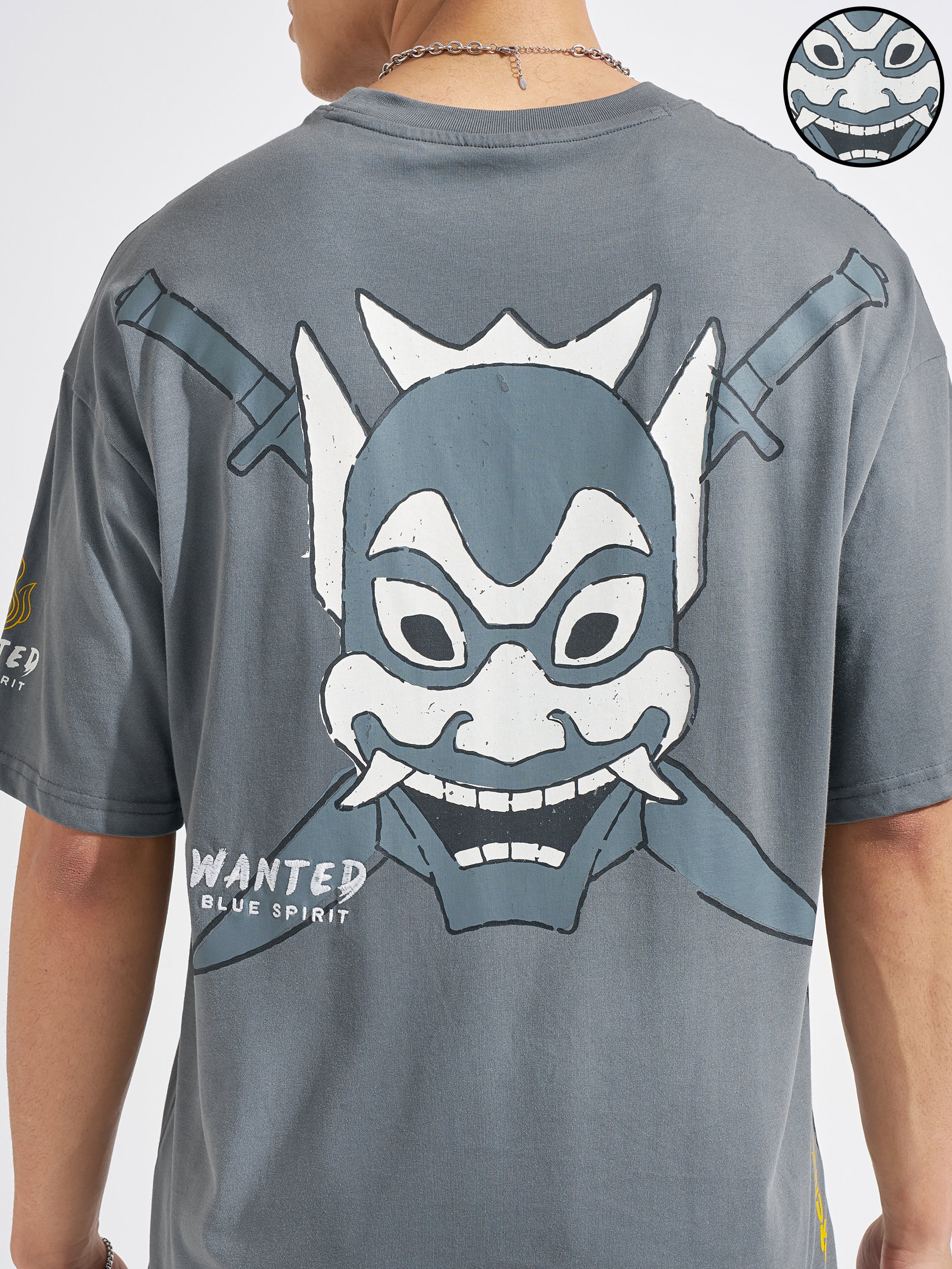 Highlander Men Grey Avatar Printed Round Neck Oversized Fit T-Shirt