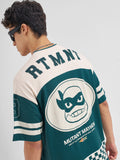 Highlander Men Green Ninja Turtles Printed V-Neck Oversized Fit T-Shirt