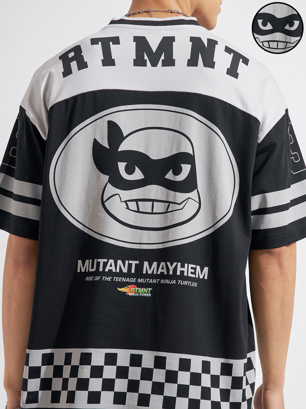 Highlander Men Black Ninja Turtles Printed V-Neck Oversized Fit T-Shirt