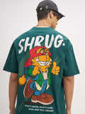 Highlander Men Teal Garfield Printed Round Neck Oversized Fit T-Shirt