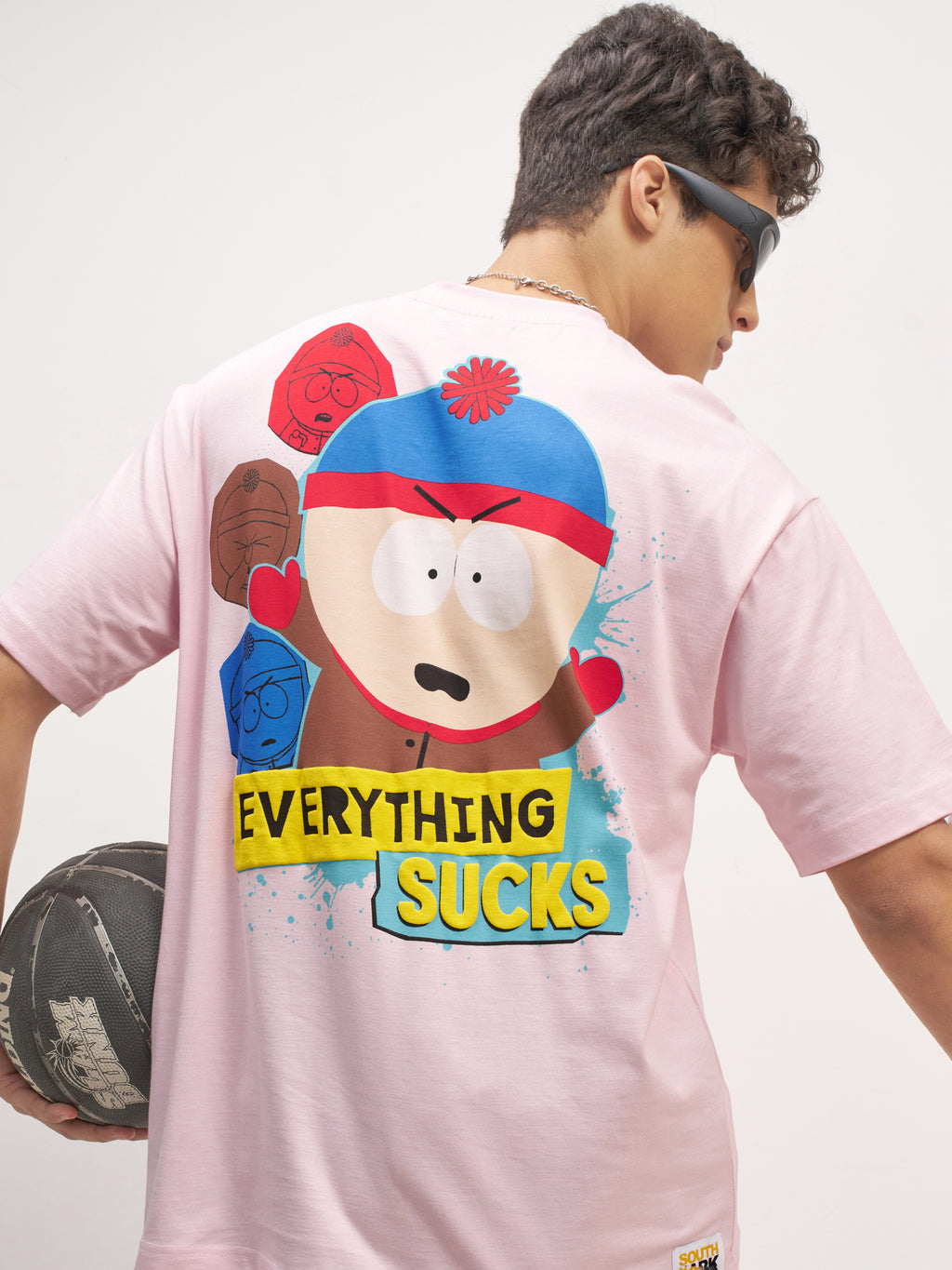 Highlander Men Pink South Park Printed Round Neck Oversized Fit T-Shirt