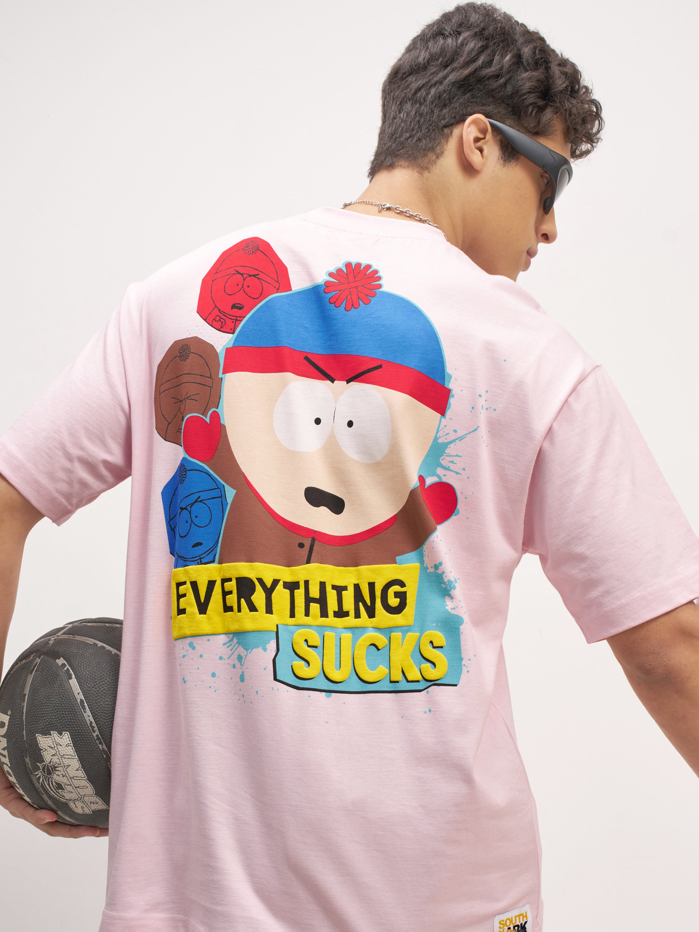 Highlander Men Pink South Park Printed Round Neck Oversized Fit T-Shirt