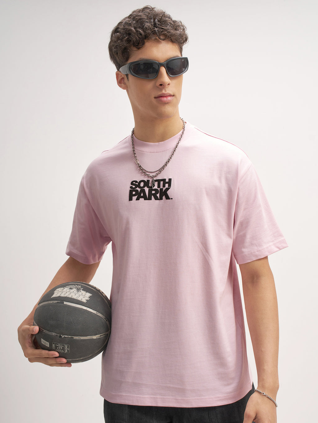 Highlander Men Pink South Park Printed Round Neck Oversized Fit T-Shirt