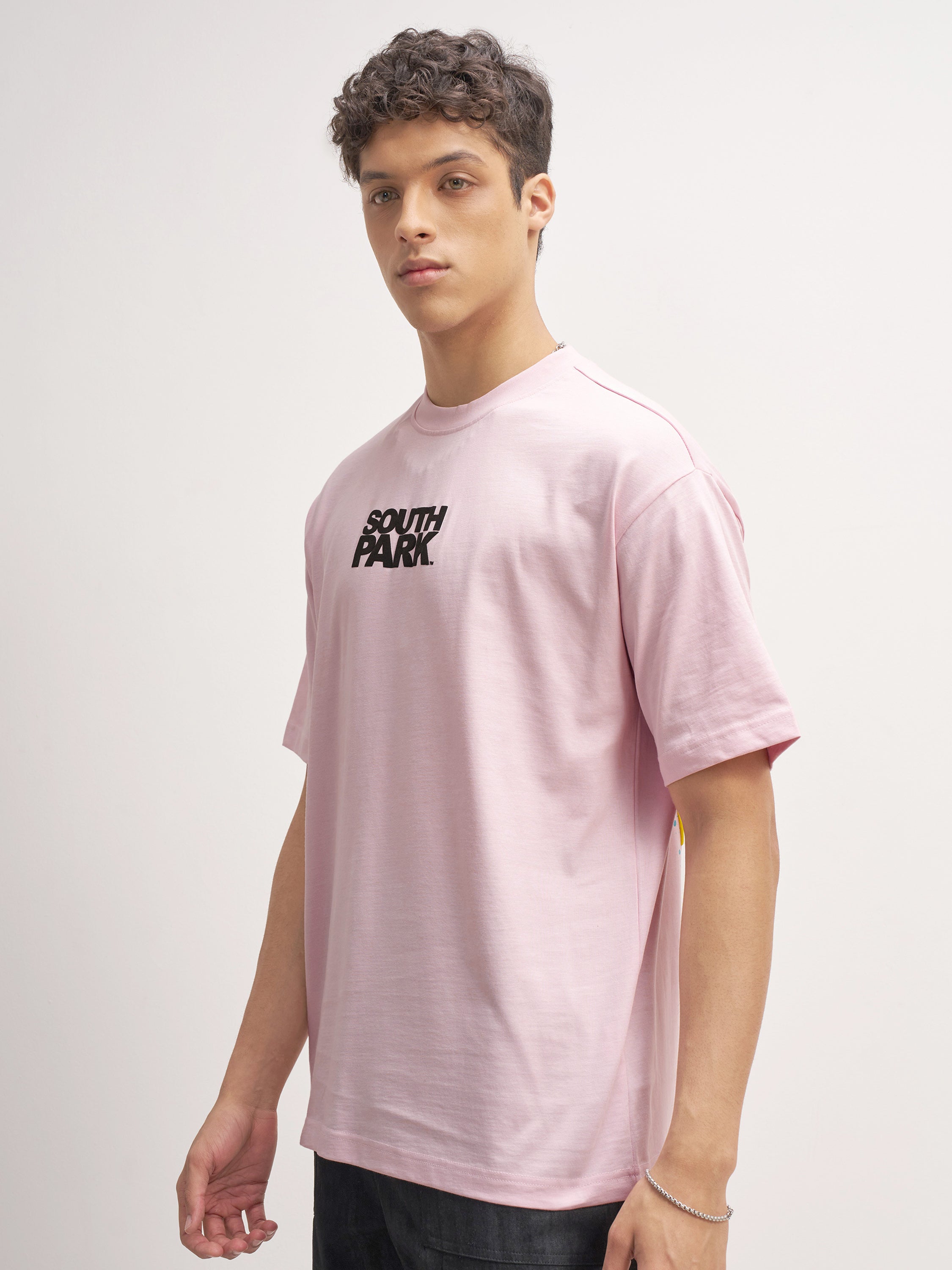 Highlander Men Pink South Park Printed Round Neck Oversized Fit T-Shirt