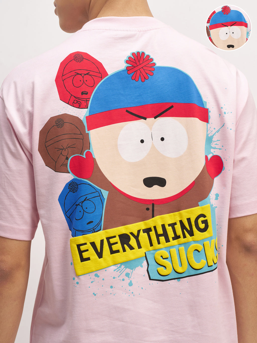 Highlander Men Pink South Park Printed Round Neck Oversized Fit T-Shirt