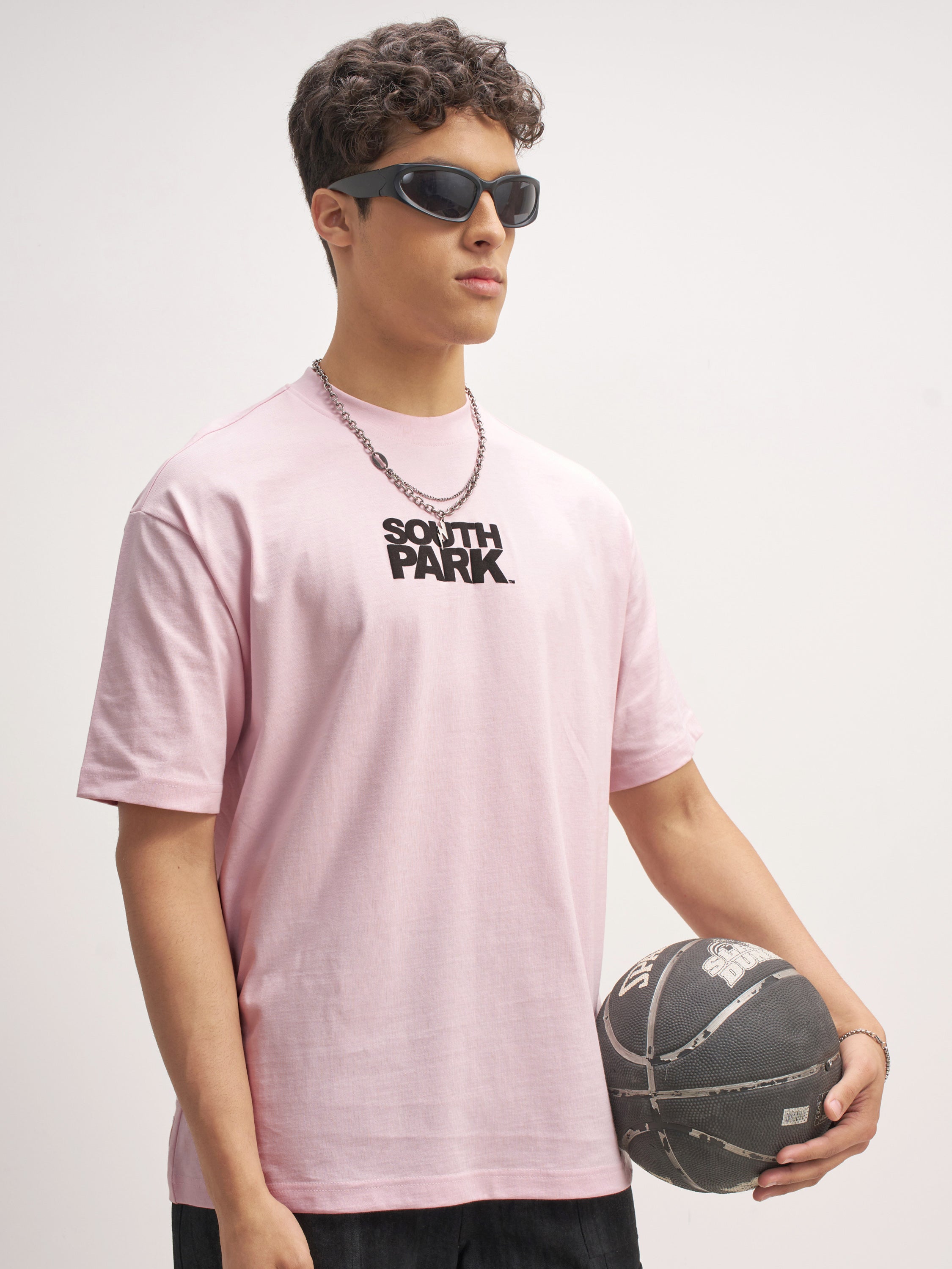 Highlander Men Pink South Park Printed Round Neck Oversized Fit T-Shirt