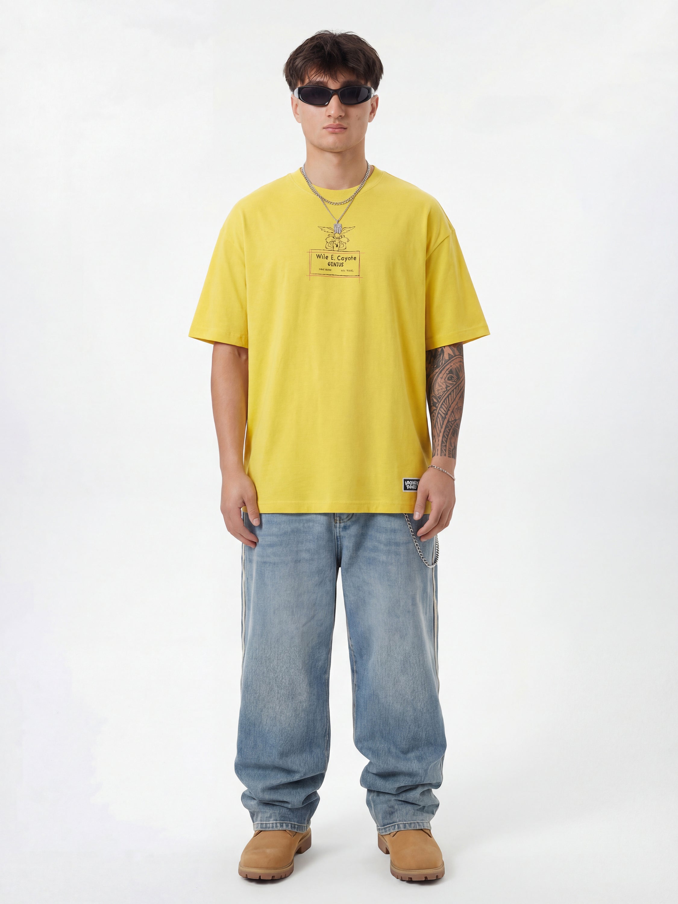 WB By Highlander Men Yellow Looney Tunes Printed Round Neck T-Shirt - Yellow - Image 4