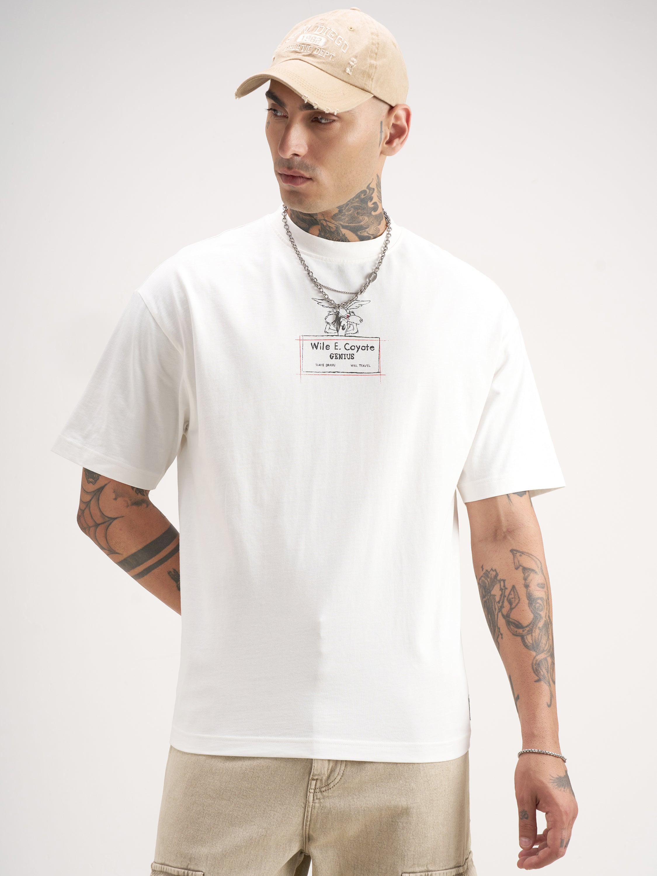 WB By Highlander Men White Looney Tunes Printed Round Neck T-Shirt - White - Image 3