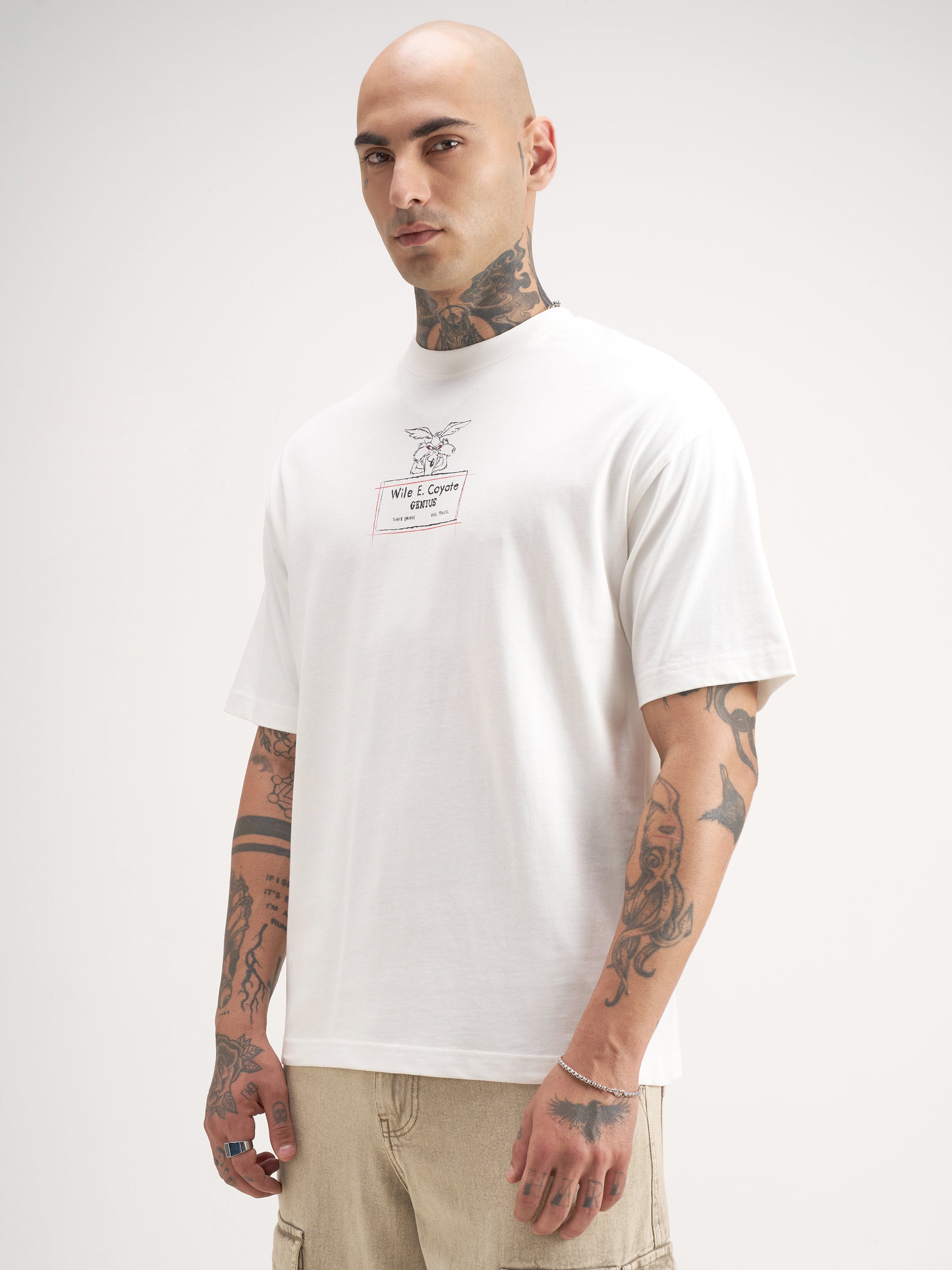 WB By Highlander Men White Looney Tunes Printed Round Neck T-Shirt - White - Image 4